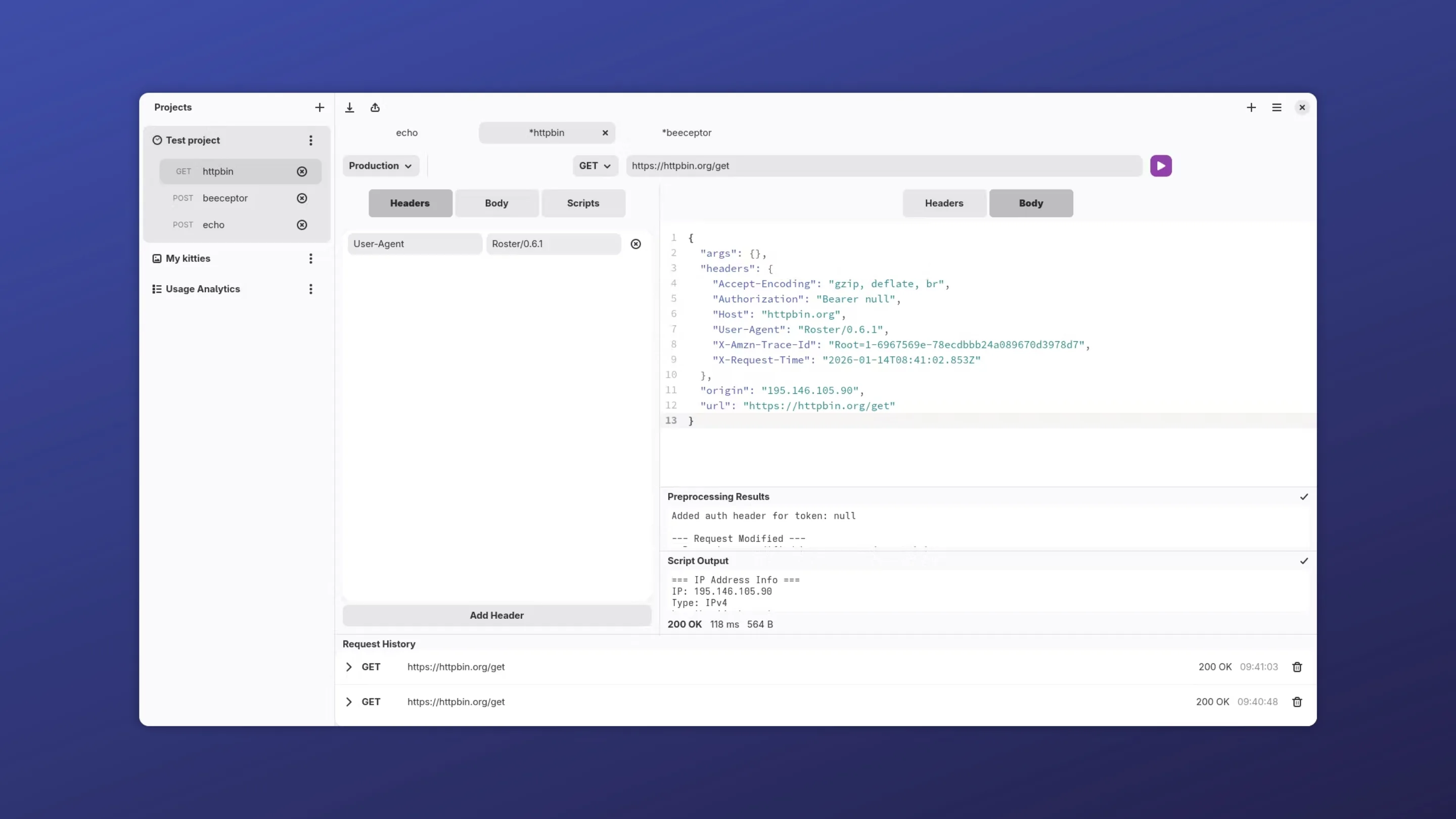 Instale o Roster, um cliente HTTP, no Ubuntu, Fedora, Debian e outras distribuições Linux com Flatpak 2 Imagem com a interface do Roster