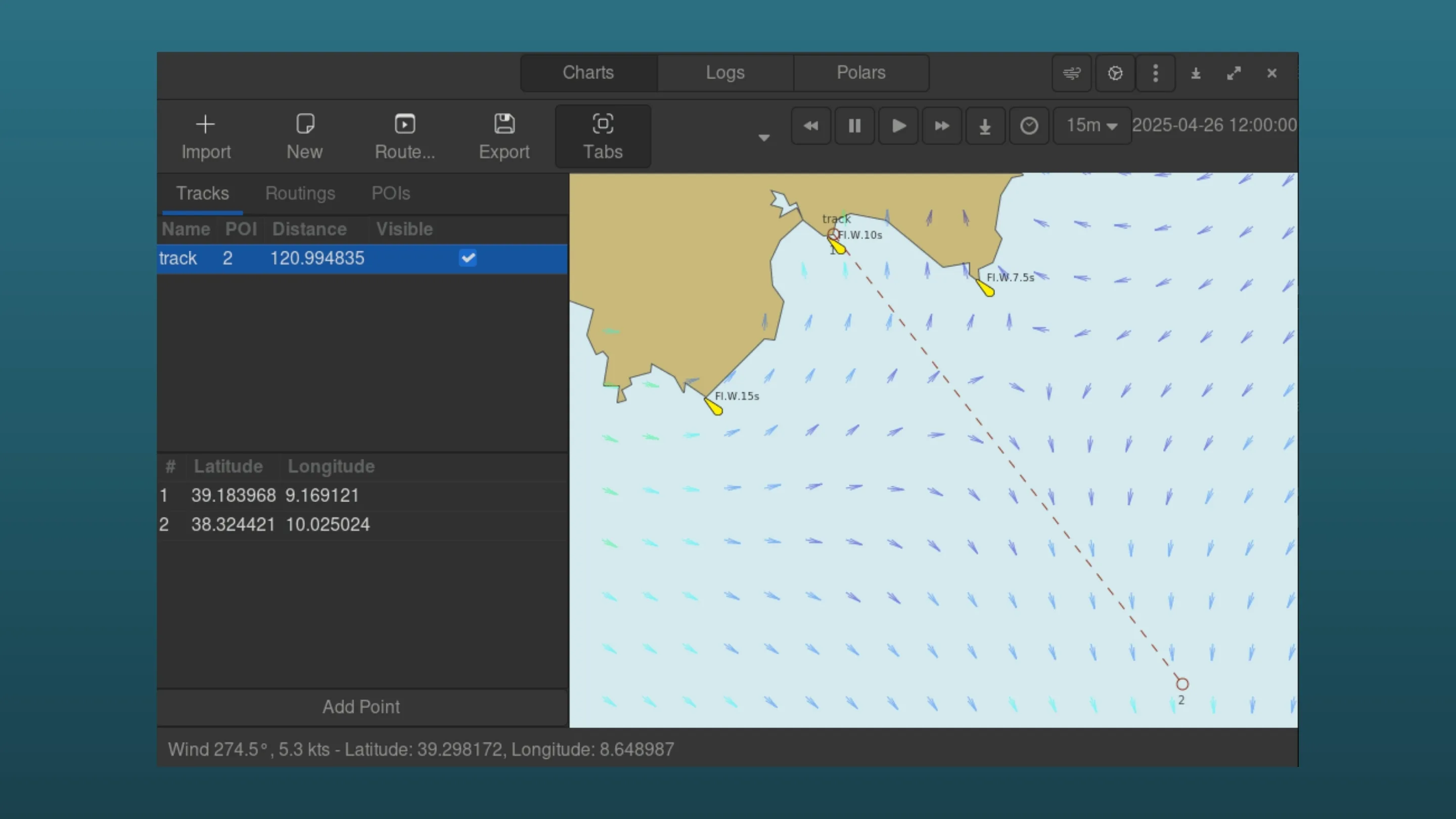 Imagem com a interface do GWeatherRouting