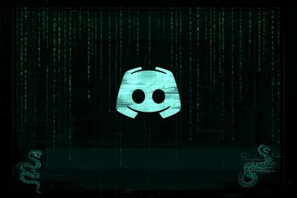 Ilustração com o logotipo do Discord “glitched” sobre fundo de código Python verde, representando o VVS Stealer.