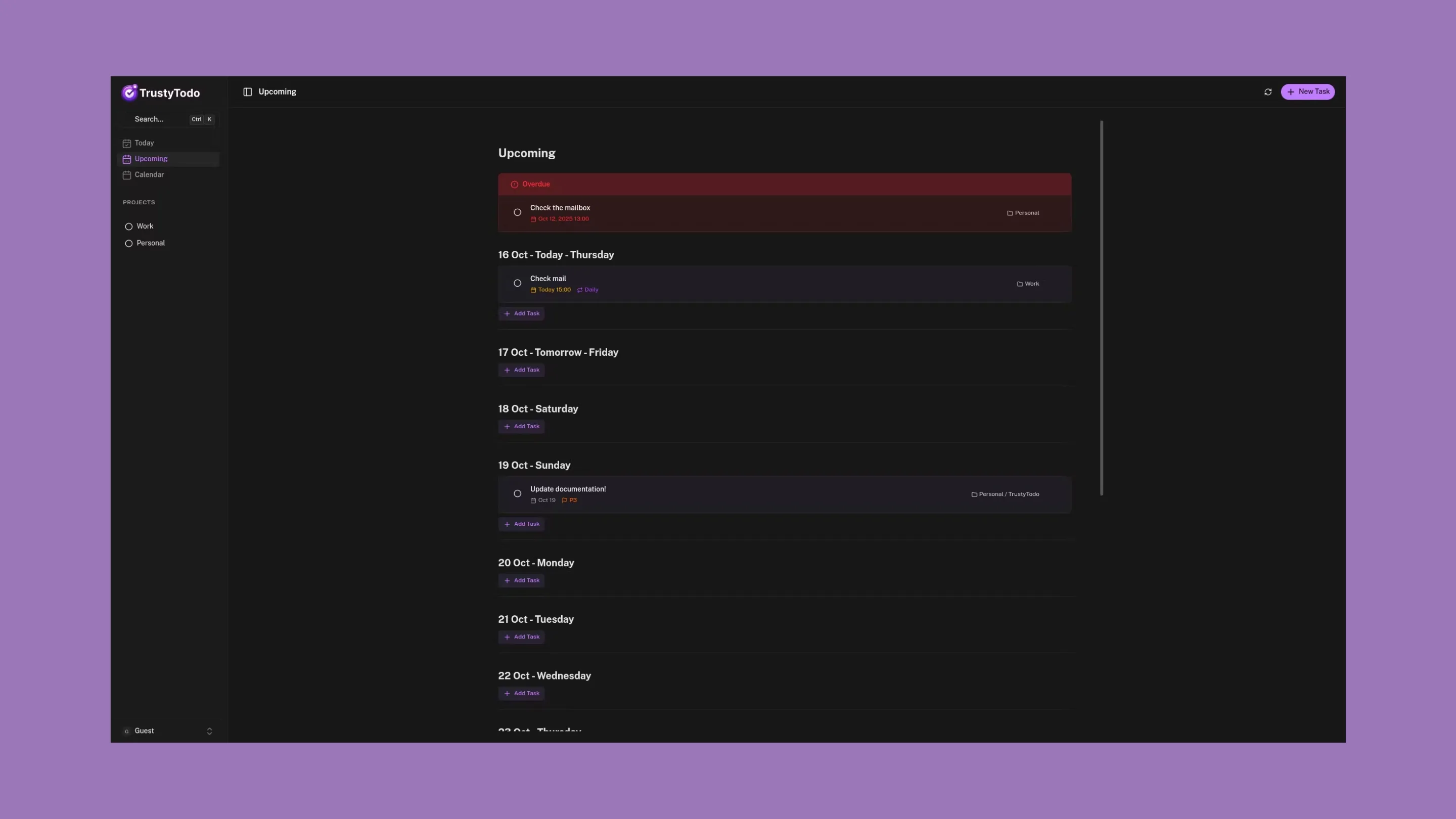 Imagem com a interface do TrustyToDo