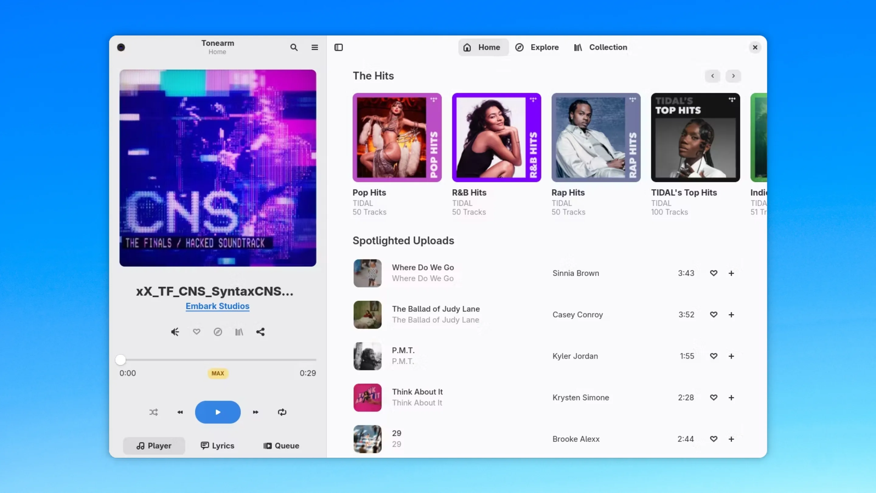 Imagem com a interface do Tonearm