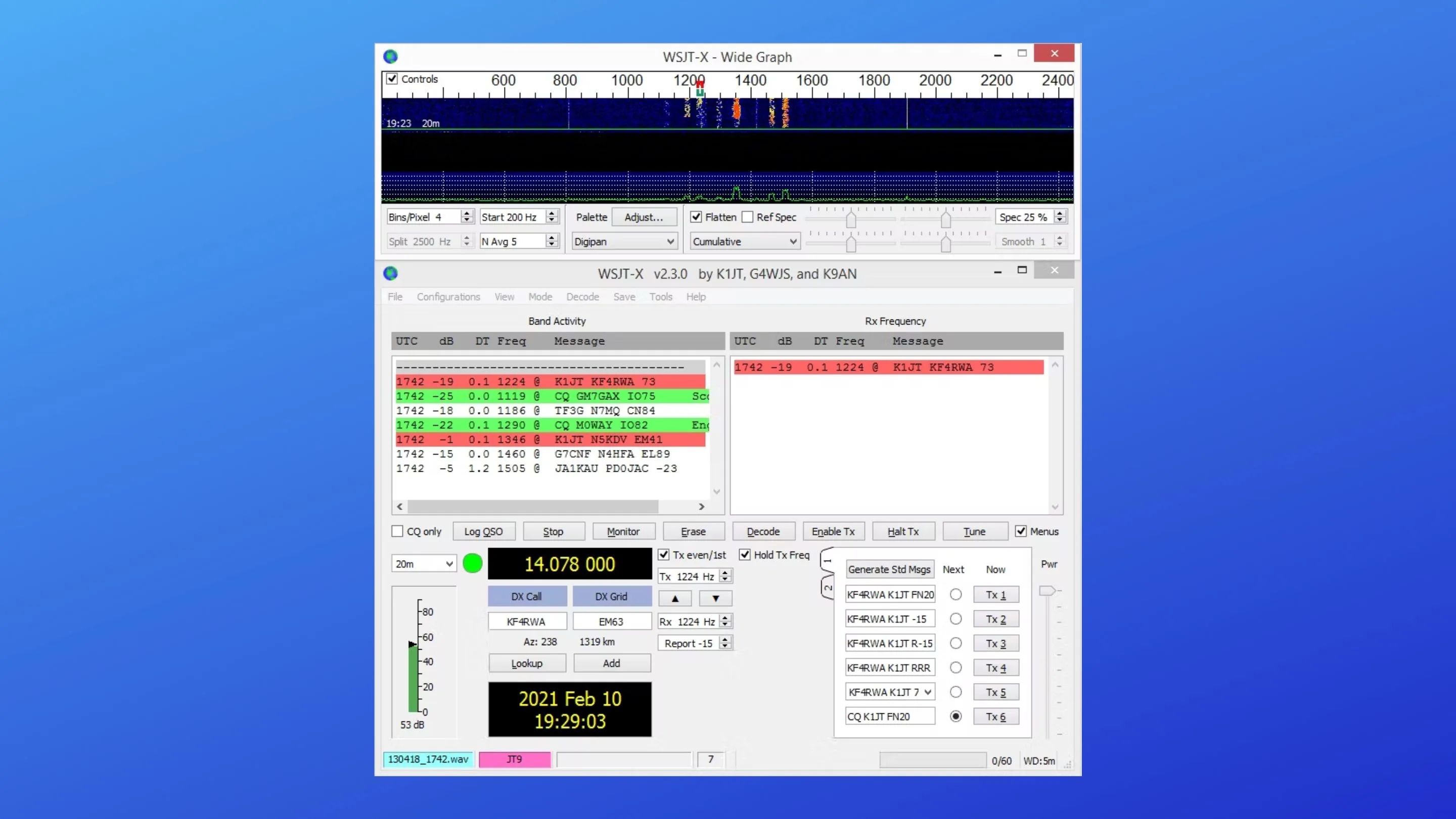 Imagem com a interface do WSJTX
