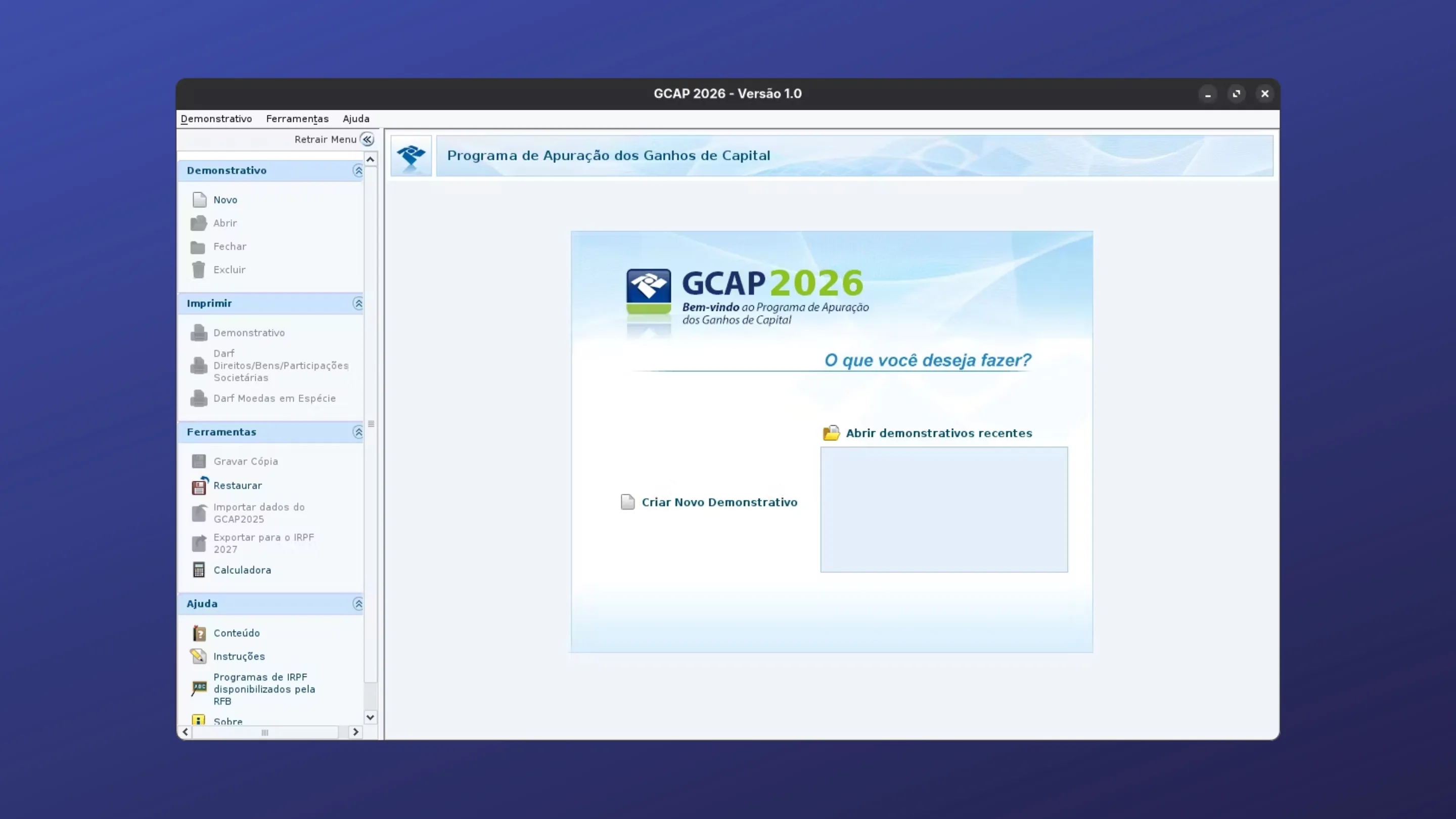 Imagem com a interface do GCAP 2026
