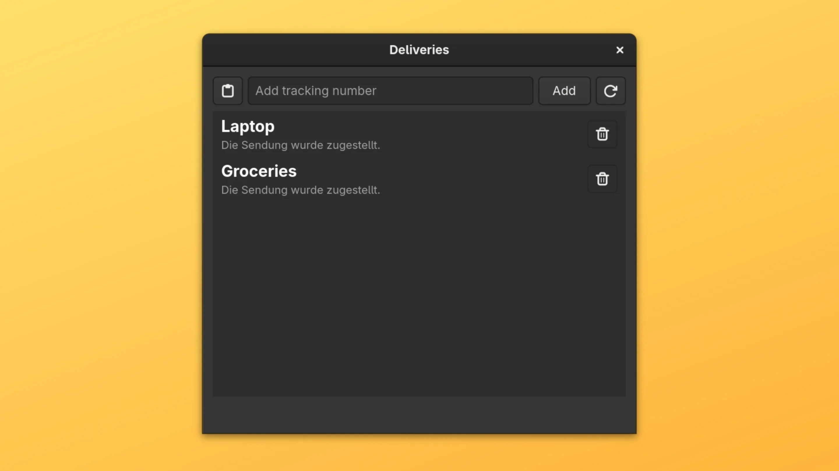 Imagem com a interface do Deliveries
