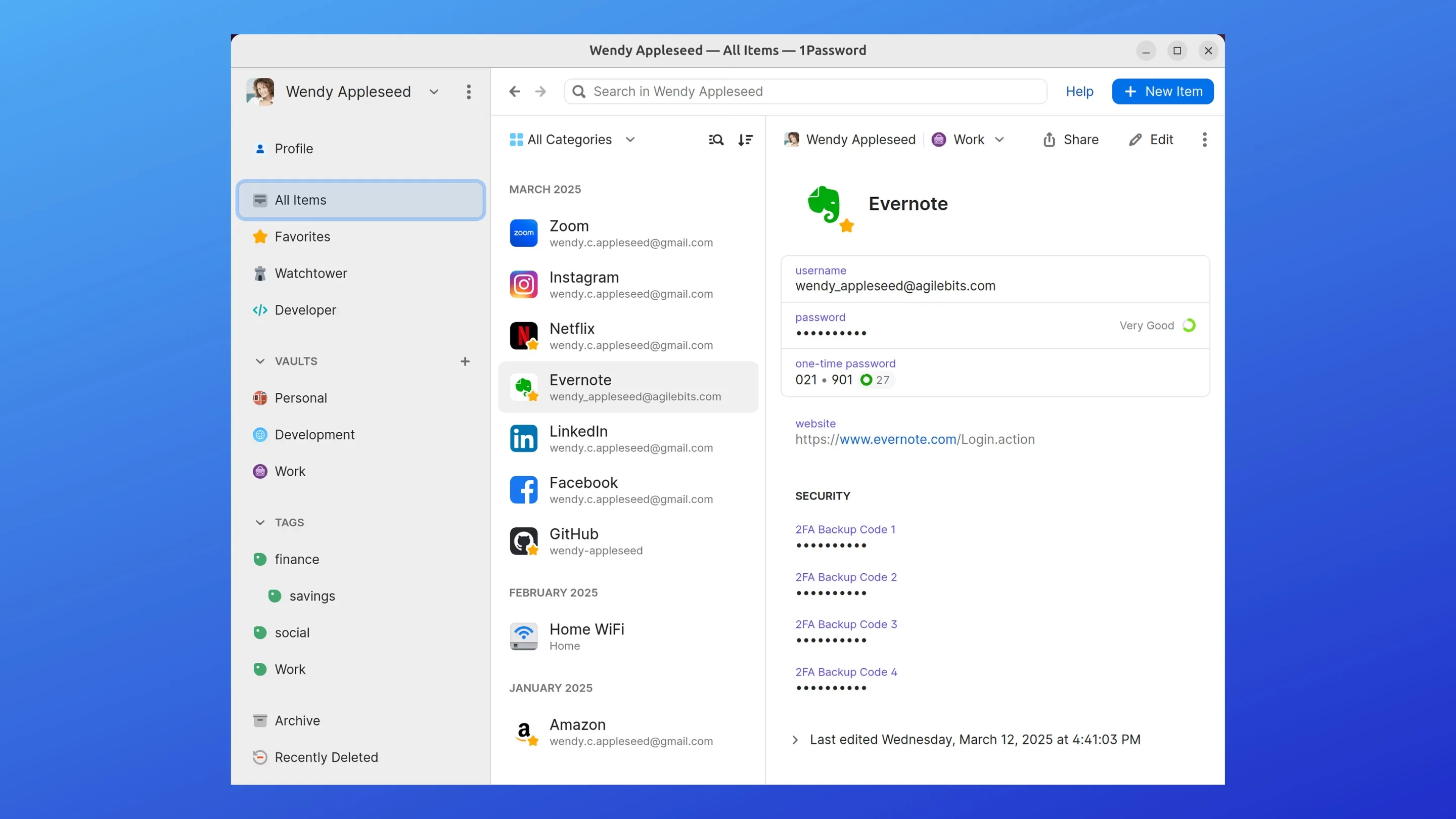 Imagem com a interface do 1Password