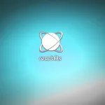 Papel de parede do ReactOS com fundo em degradê azul-turquesa e o logo do sistema centralizado.