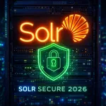 Painel de servidor Apache Solr protegido por cadeado verde digital indicando configuração SSL Let's Encrypt 2026.