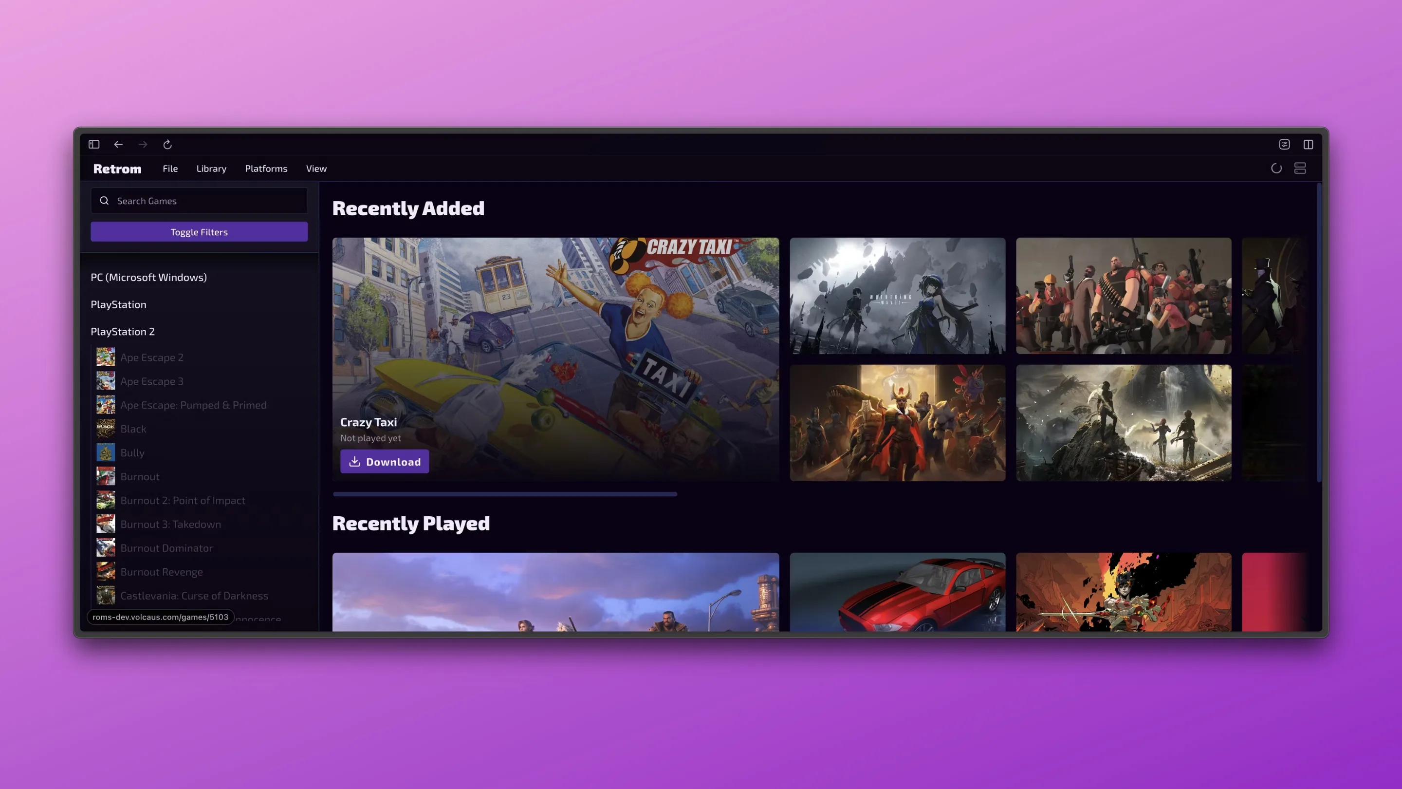 Imagem com a interface do Retrom