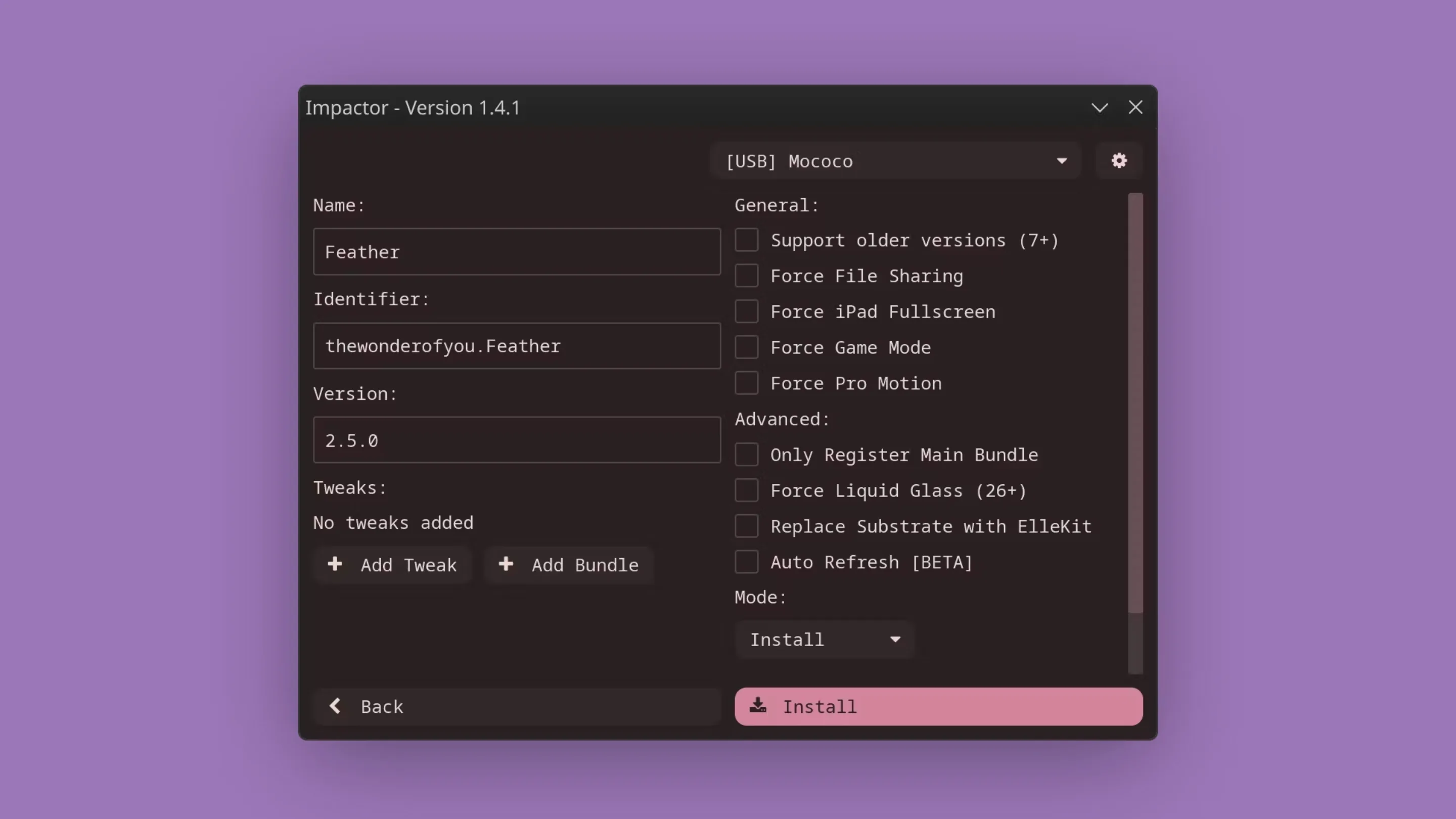 Imagem com a interface do Impactor