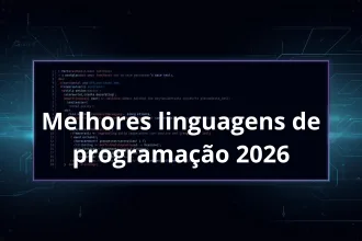 Ilustração abstrata em fundo escuro com código e elementos que representam Linux, cloud e inteligência artificial em 2026.