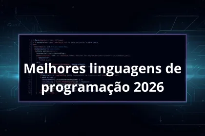 Ilustração abstrata em fundo escuro com código e elementos que representam Linux, cloud e inteligência artificial em 2026.