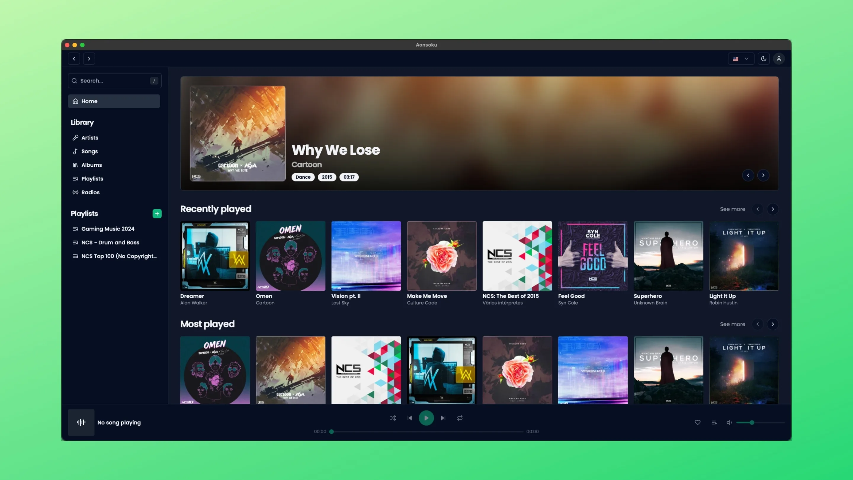Imagem com a interface do Aonsoku