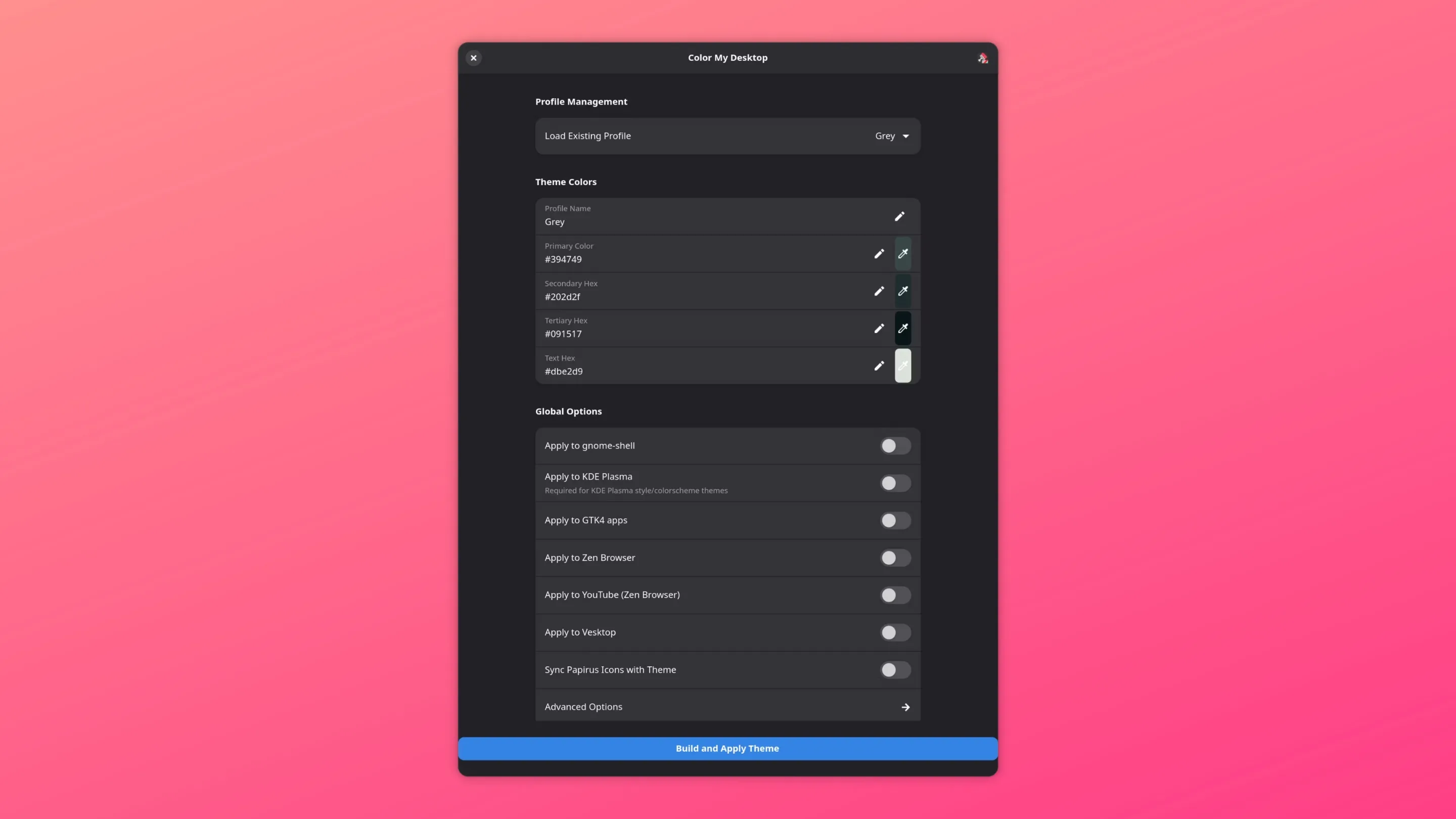 Imagem com a interface do Color My Desktop