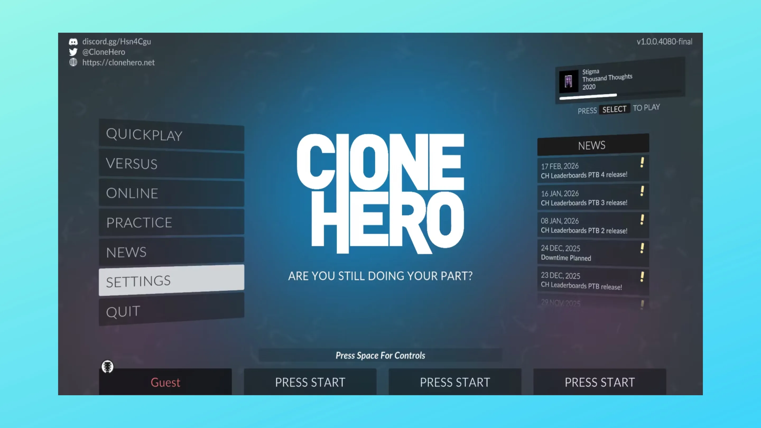Imagem com a interface do Clone Hero