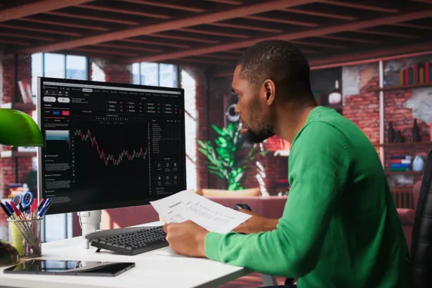 8MQ5n1oS american man using pc purchase sell stocks