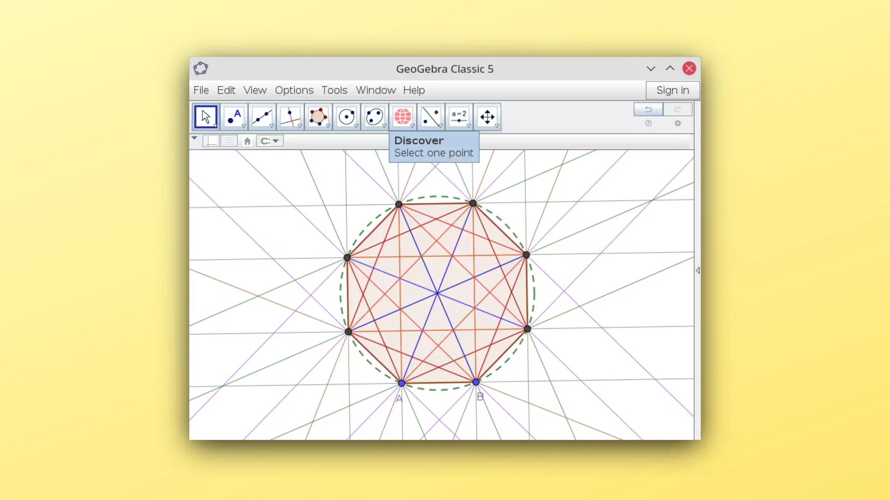 Imagem com a interface do Geogebra Discovery