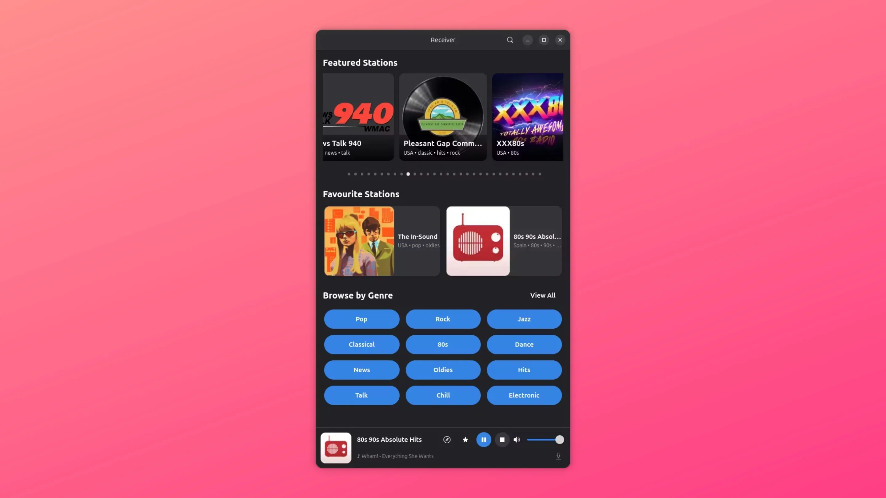 Imagem com a interface do Receiver