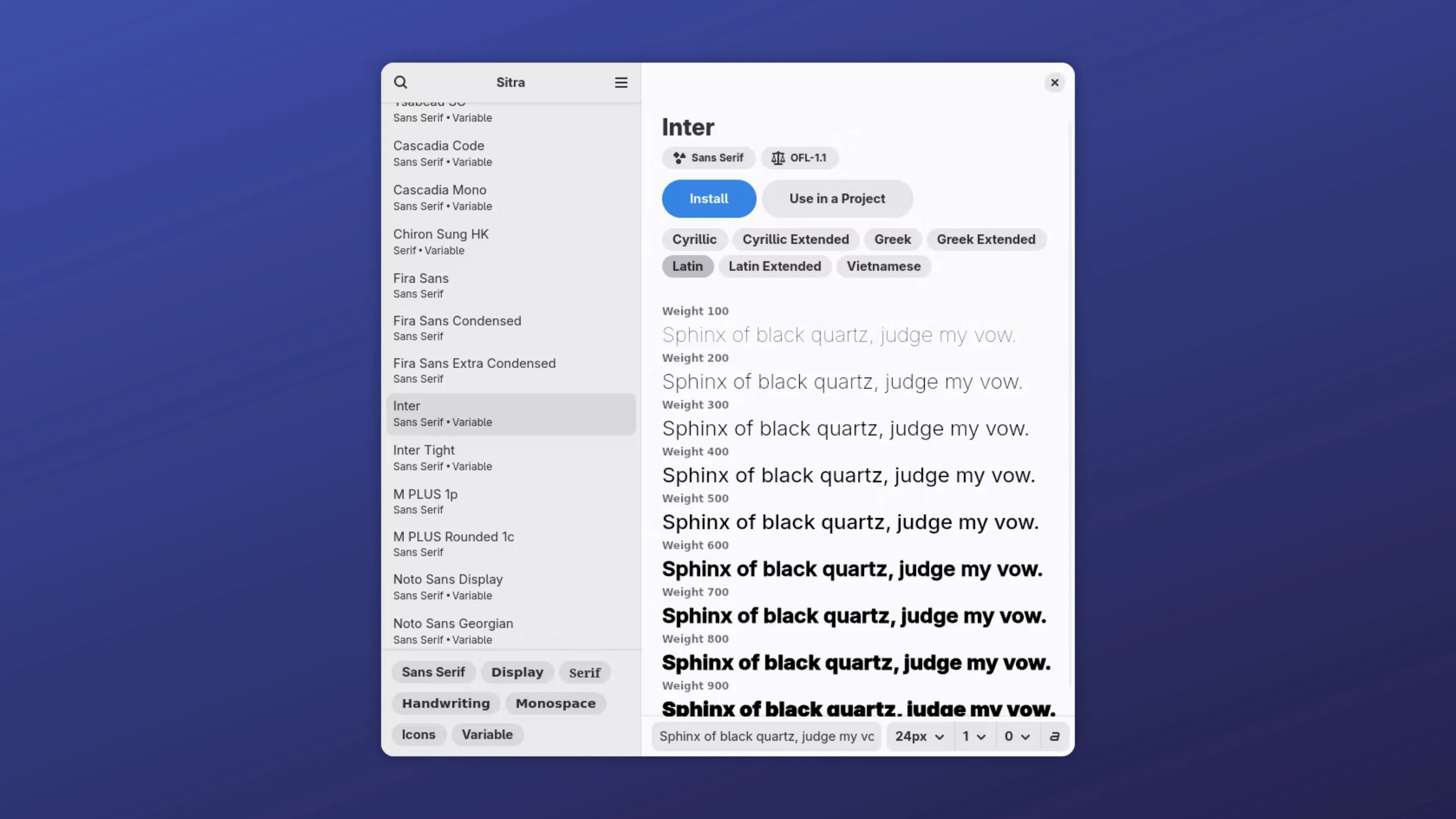 Instale o Sitra, um instalador de fontes, no Ubuntu, Fedora, Debian e outras distribuições Linux com Flatpak 2 Imagem com a interface do Sitra