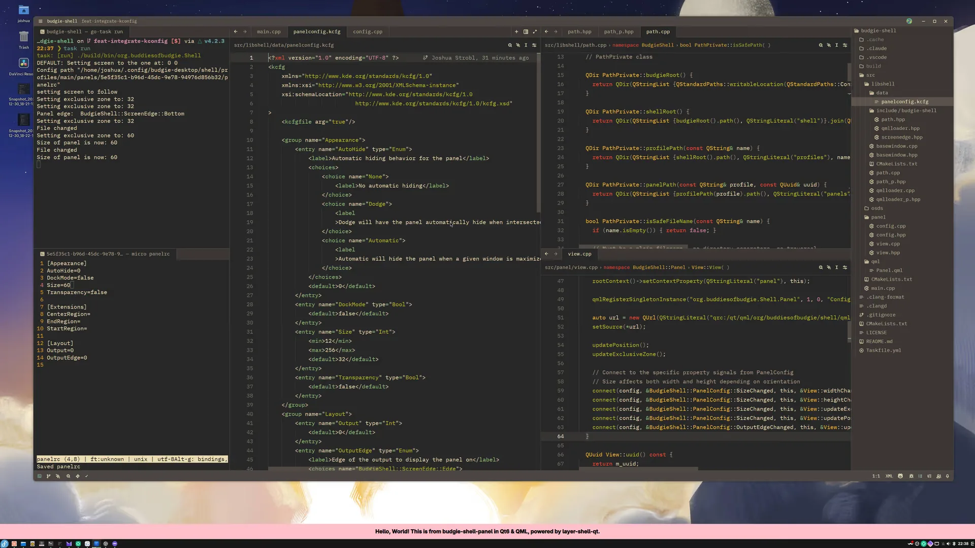 shell panel early configuration