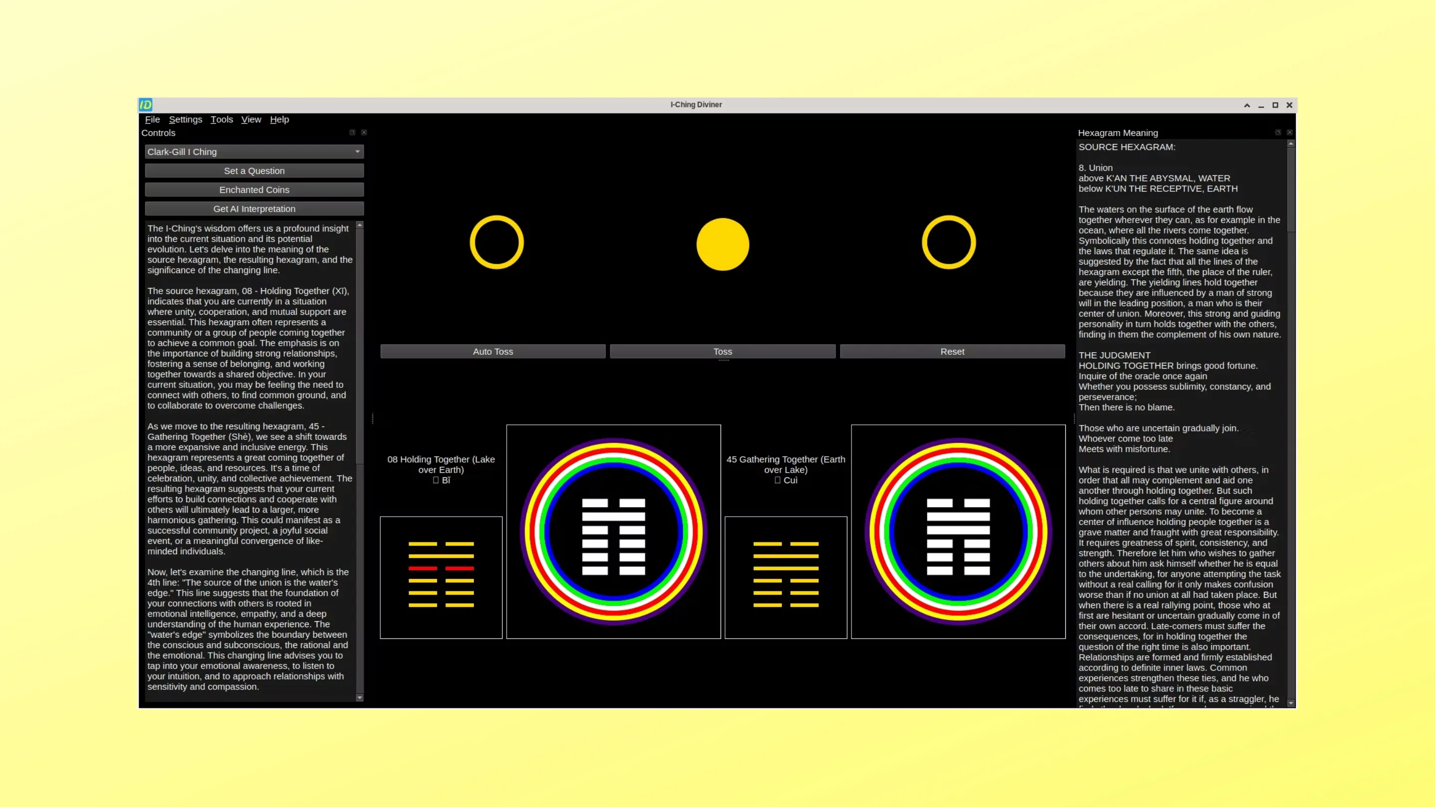 Imagem com a interface do IchingDiviner
