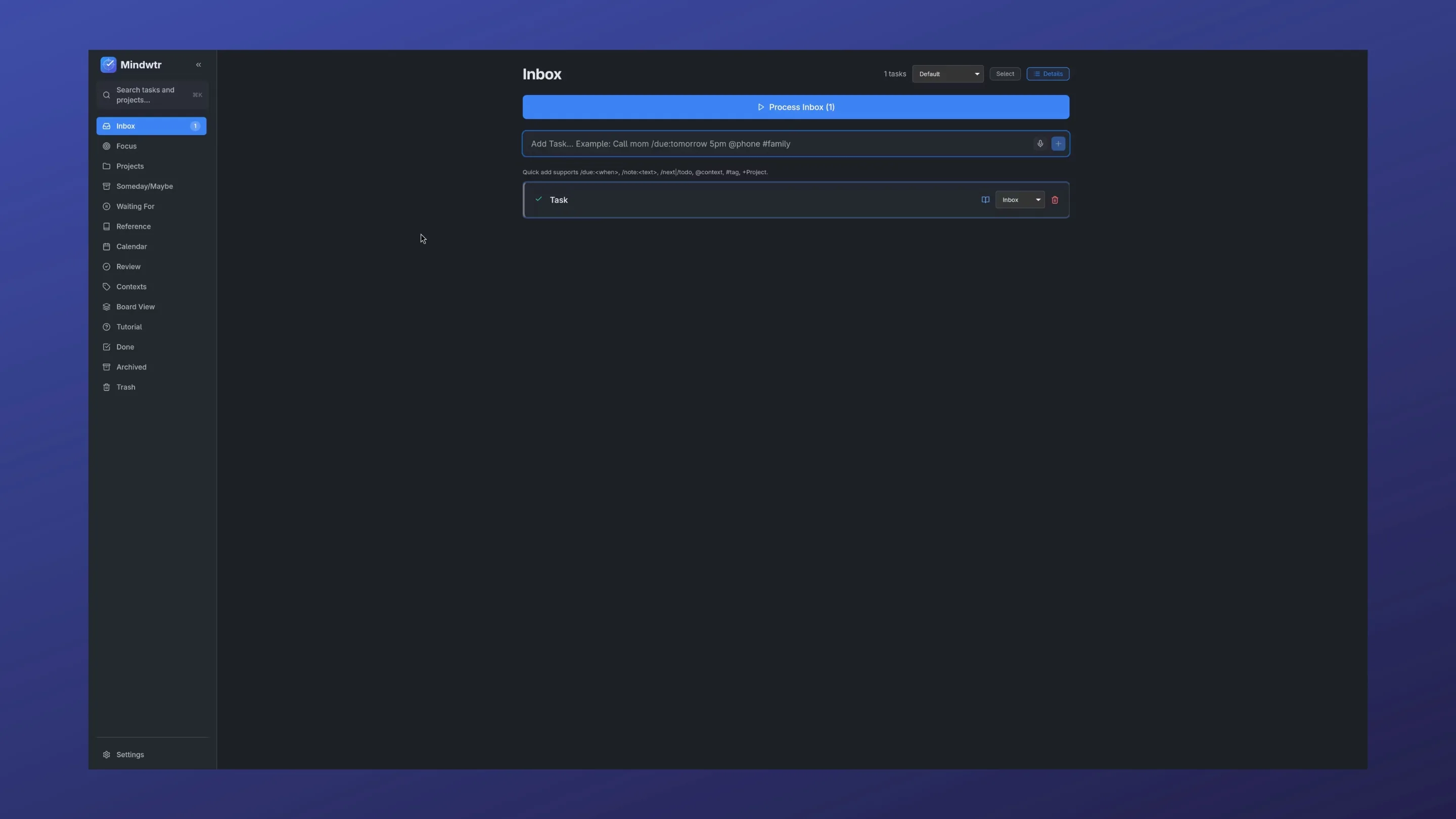 Imagem com a interface do Mindwtr