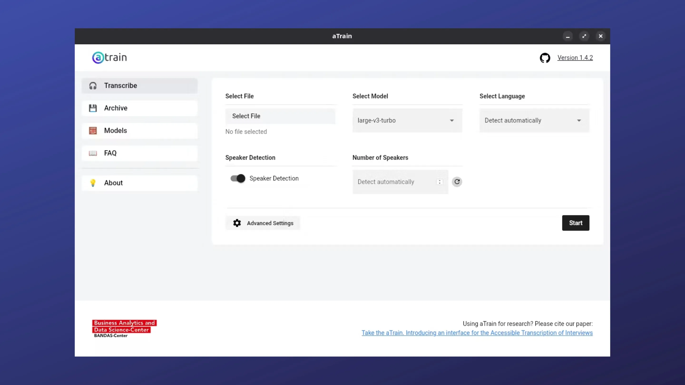 Imagem com a interface do aTrain