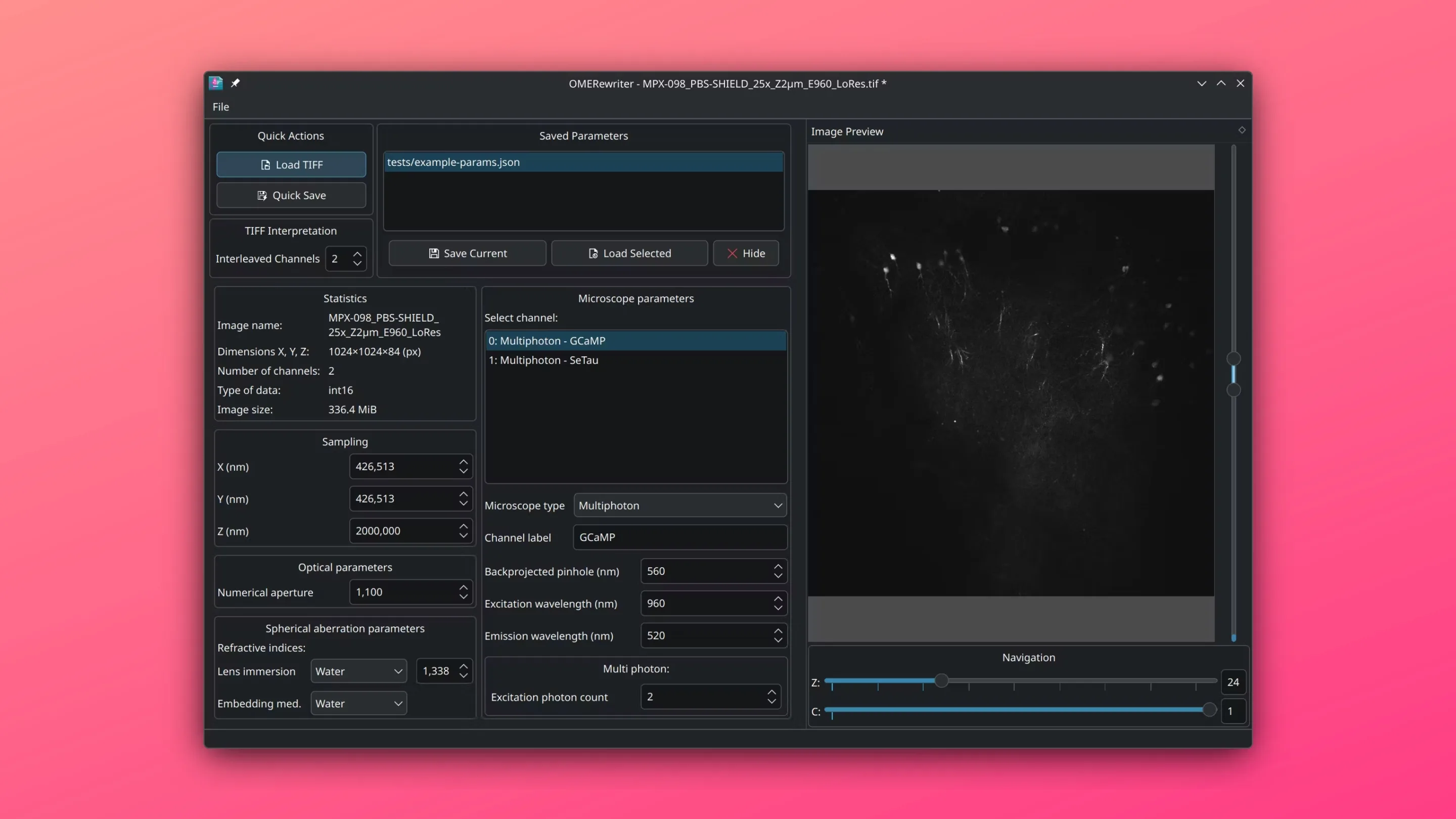 Imagem com a interface do OME Rewriter