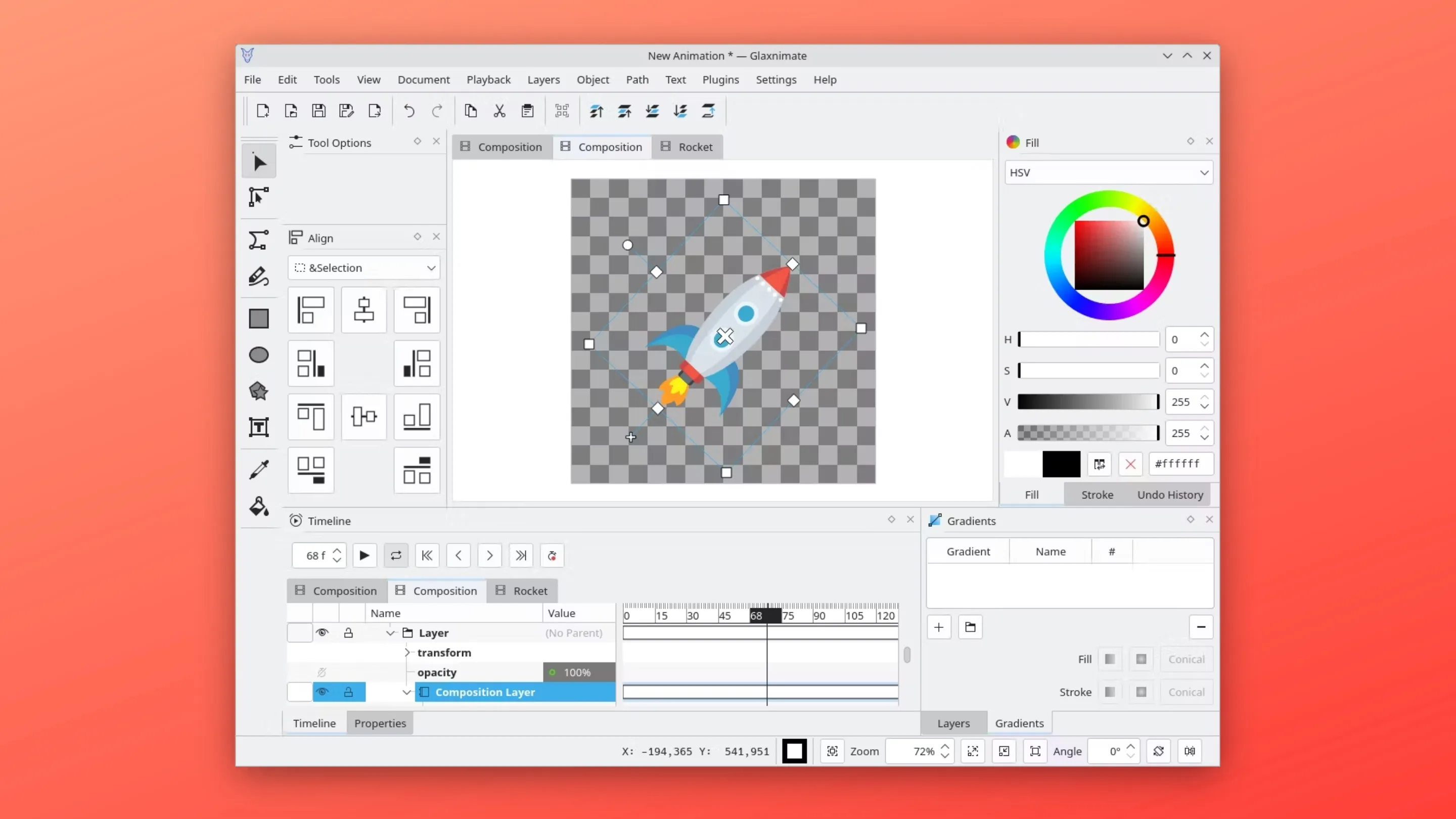 Imagem com a interface do Glaxnimate