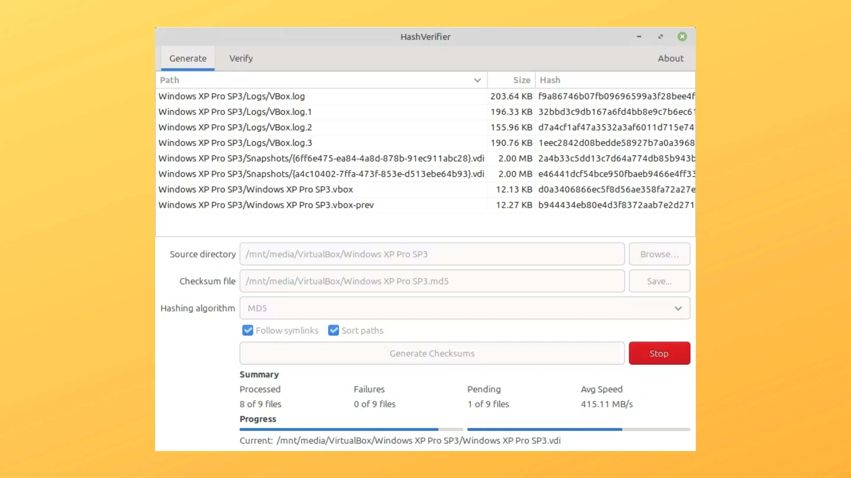 Imagem com a interface do HashVerifier