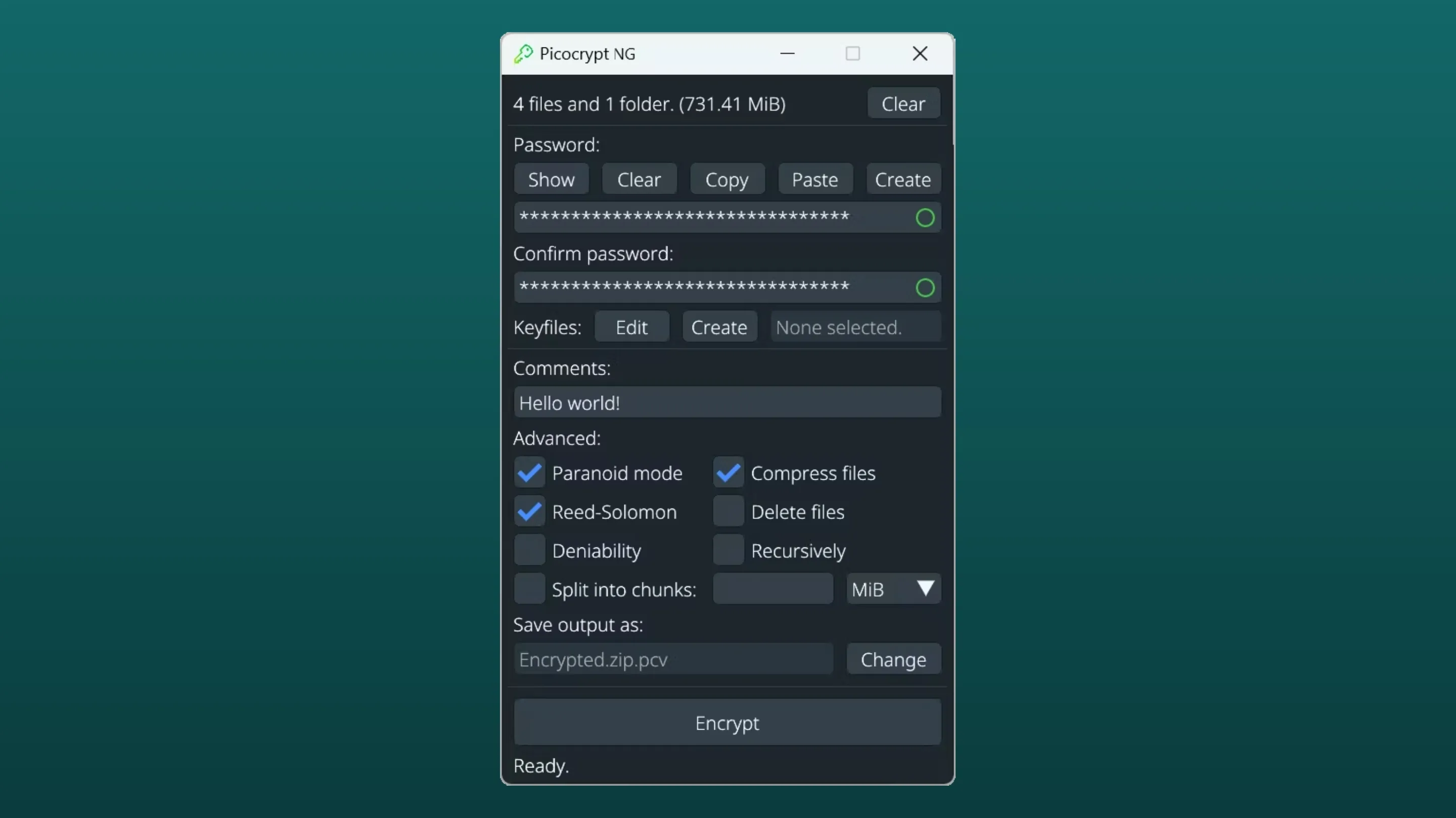 Imagem com a interface do Picocrypt NG