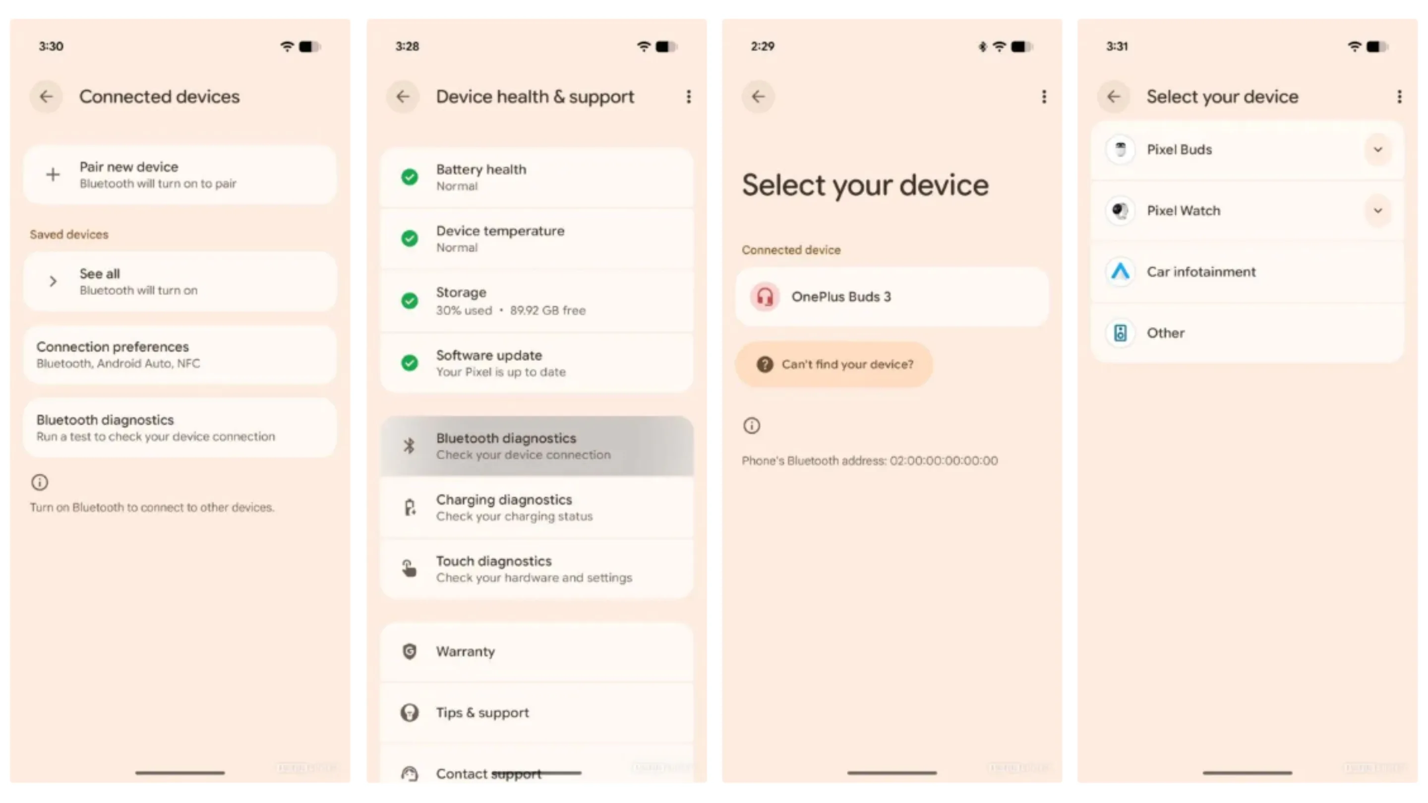 diagnostico bluetooth pixel google