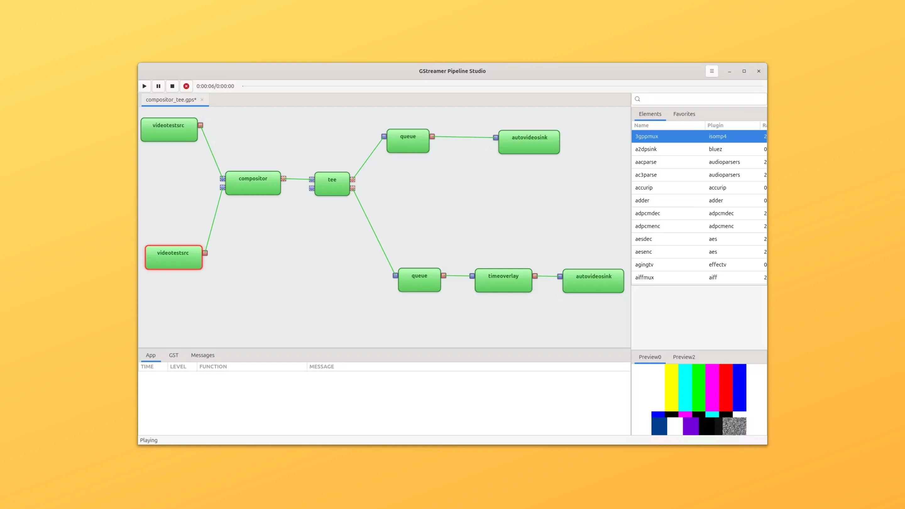 Imagem com a interface do Gstpipelinestudio