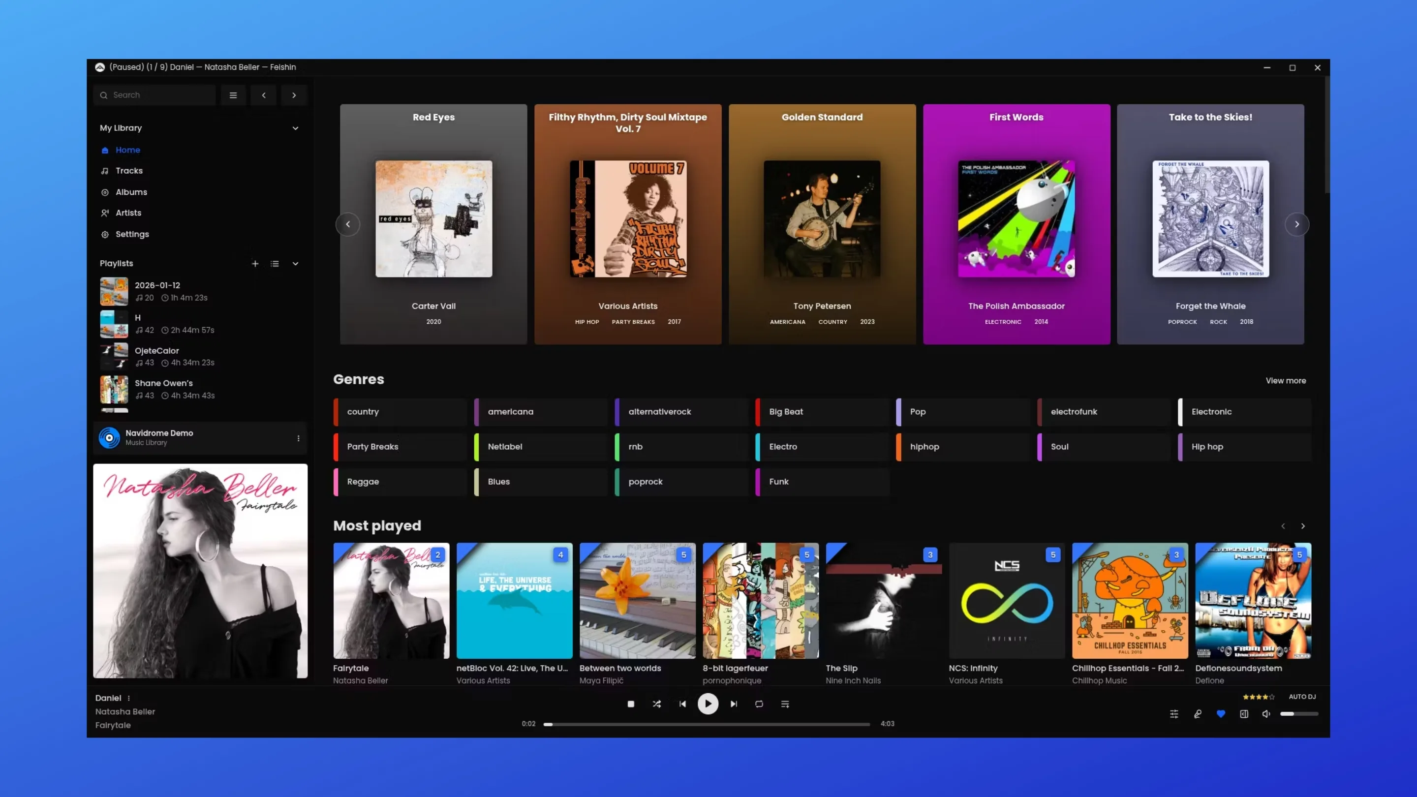 Imagem com a interface do Feishin