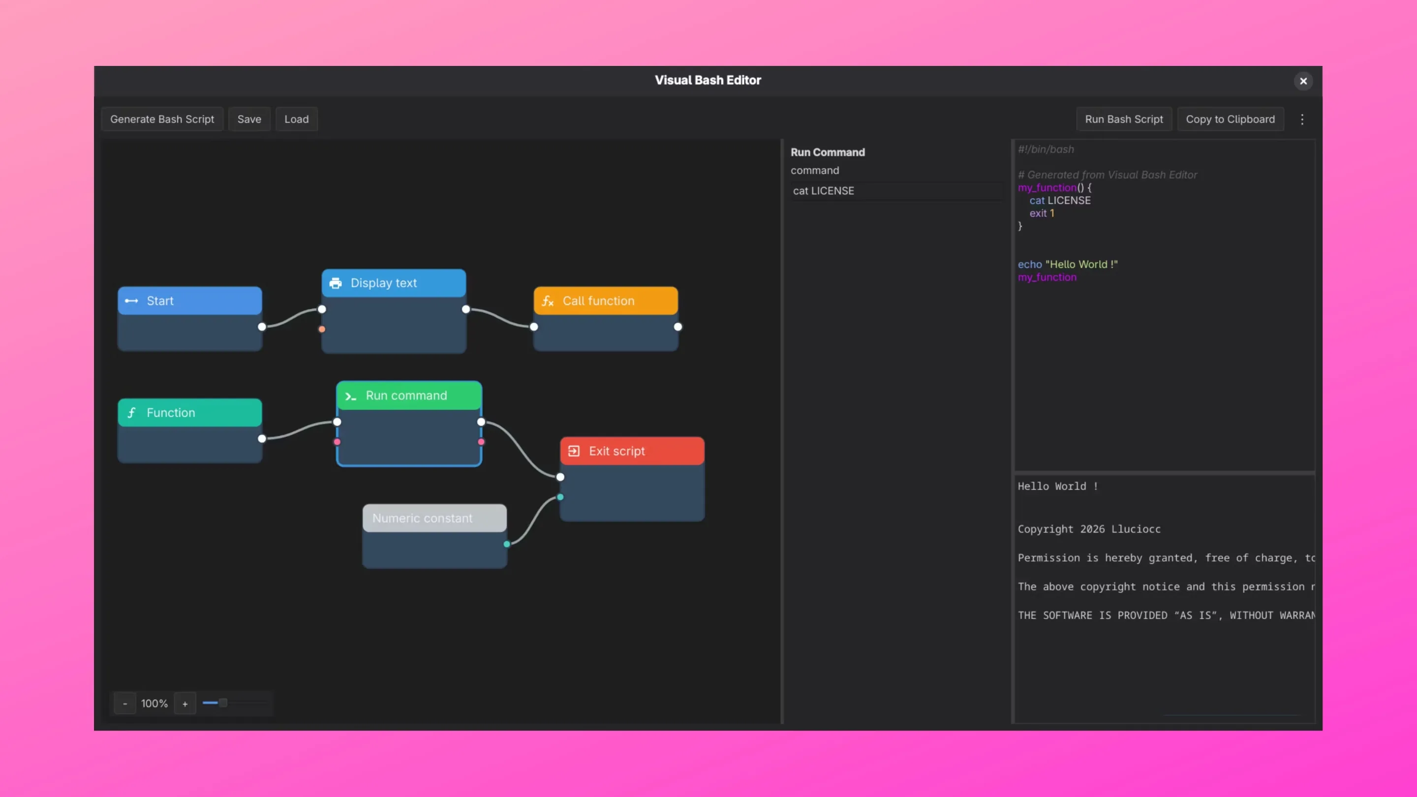 Instale o Vish, um editor Visual Bash, no Ubuntu, Fedora, Debian e outras distribuições Linux com Flatpak 2 Imagem com a interface do vish