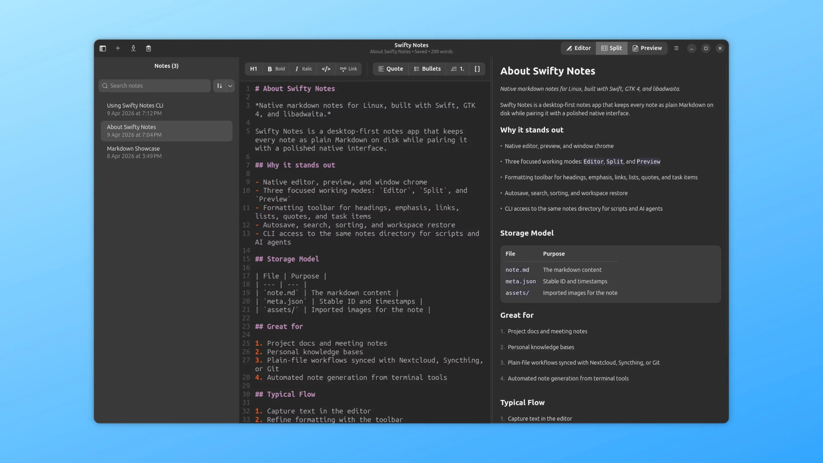 Imagem com a interface do Swifty Notes
