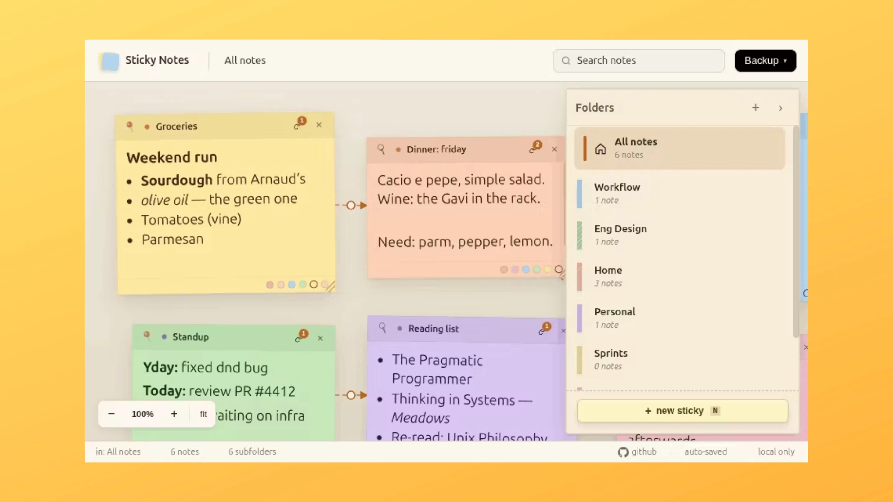 Imagem com a interface do Sticky Notes