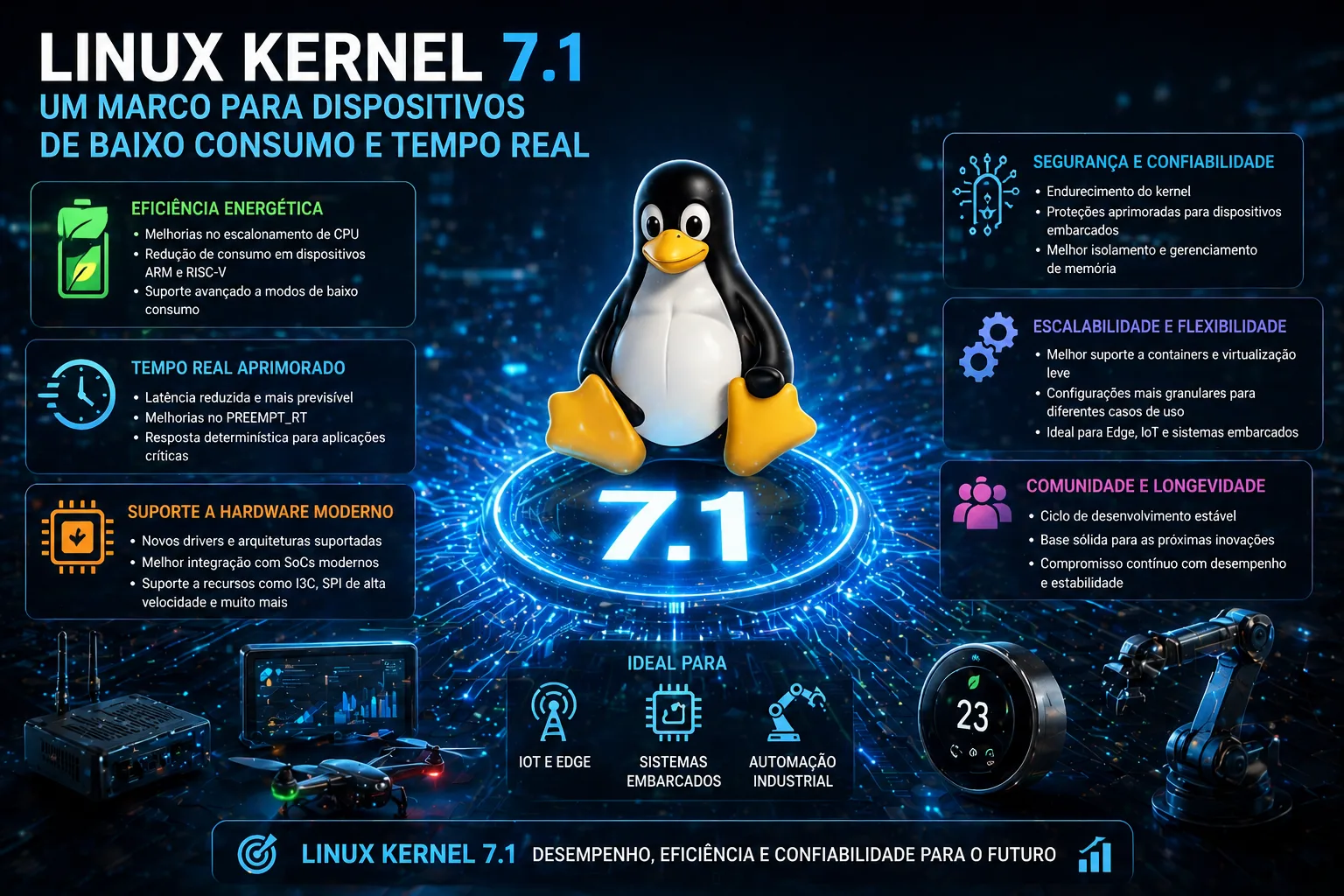 Por que o Kernel Linux 7.1 é considerado um marco para dispositivos de baixo consumo e tempo real