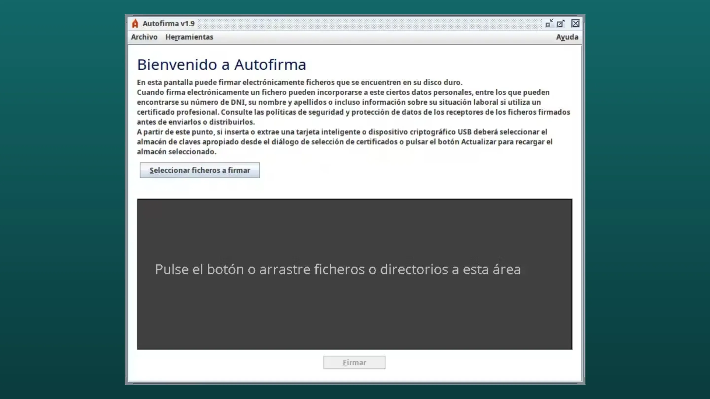 Imagem com a interface do Autofirma
