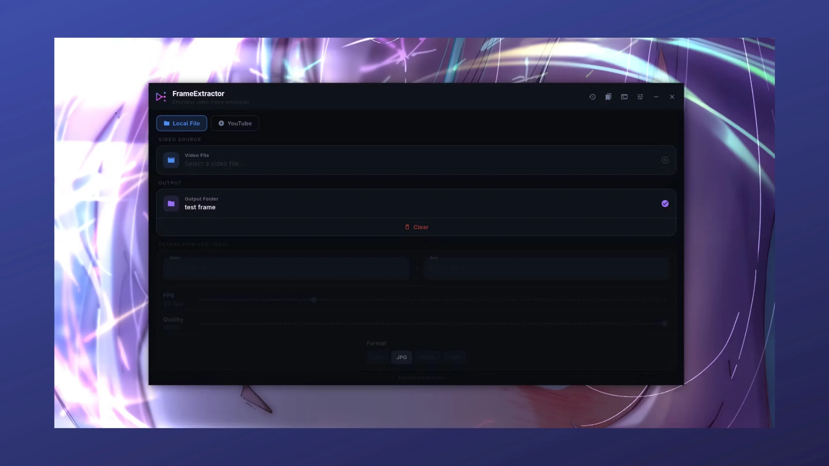 Imagem com a interface do FrameExtractor
