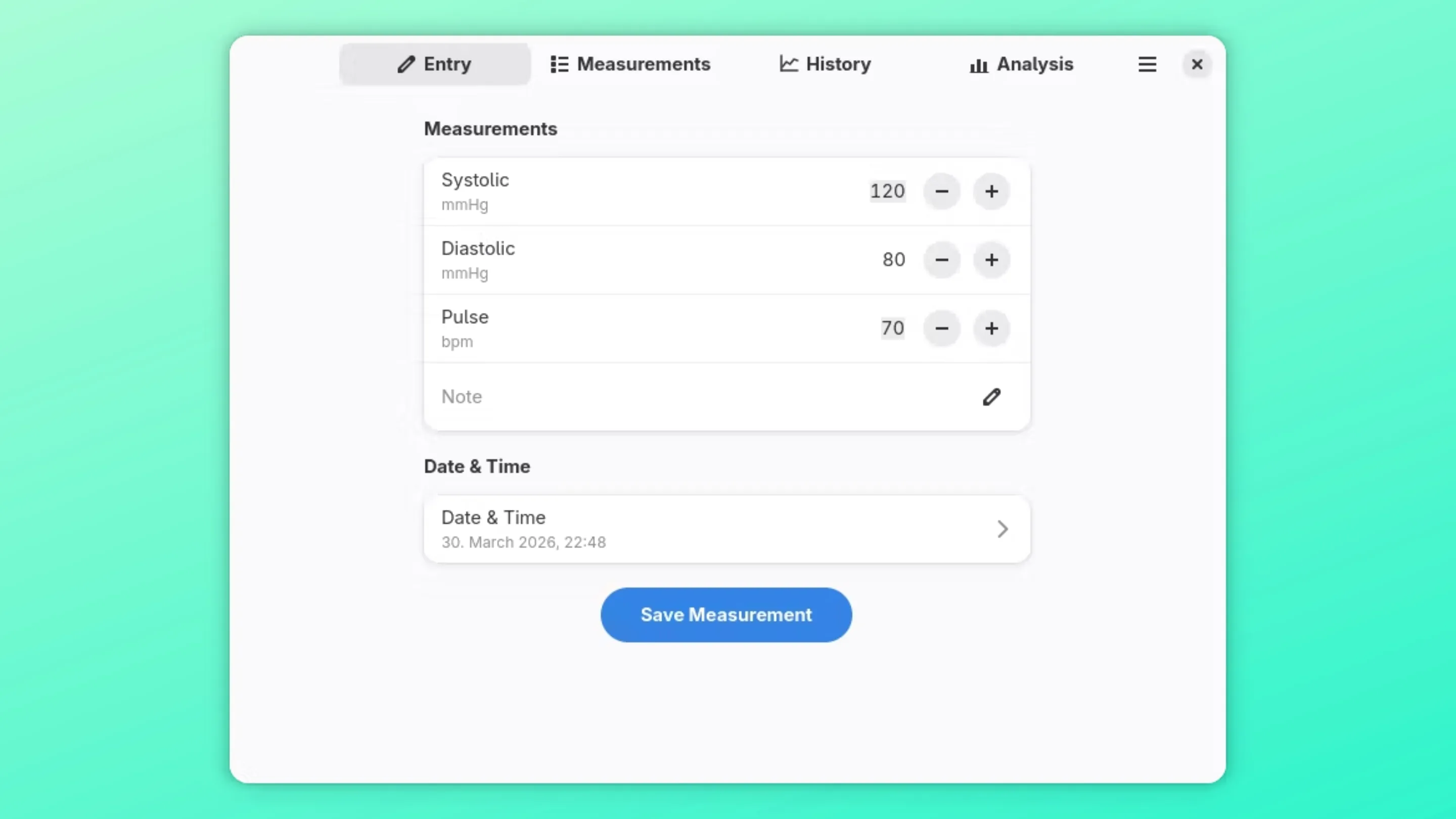 Imagem com a interface do Blood Pressure