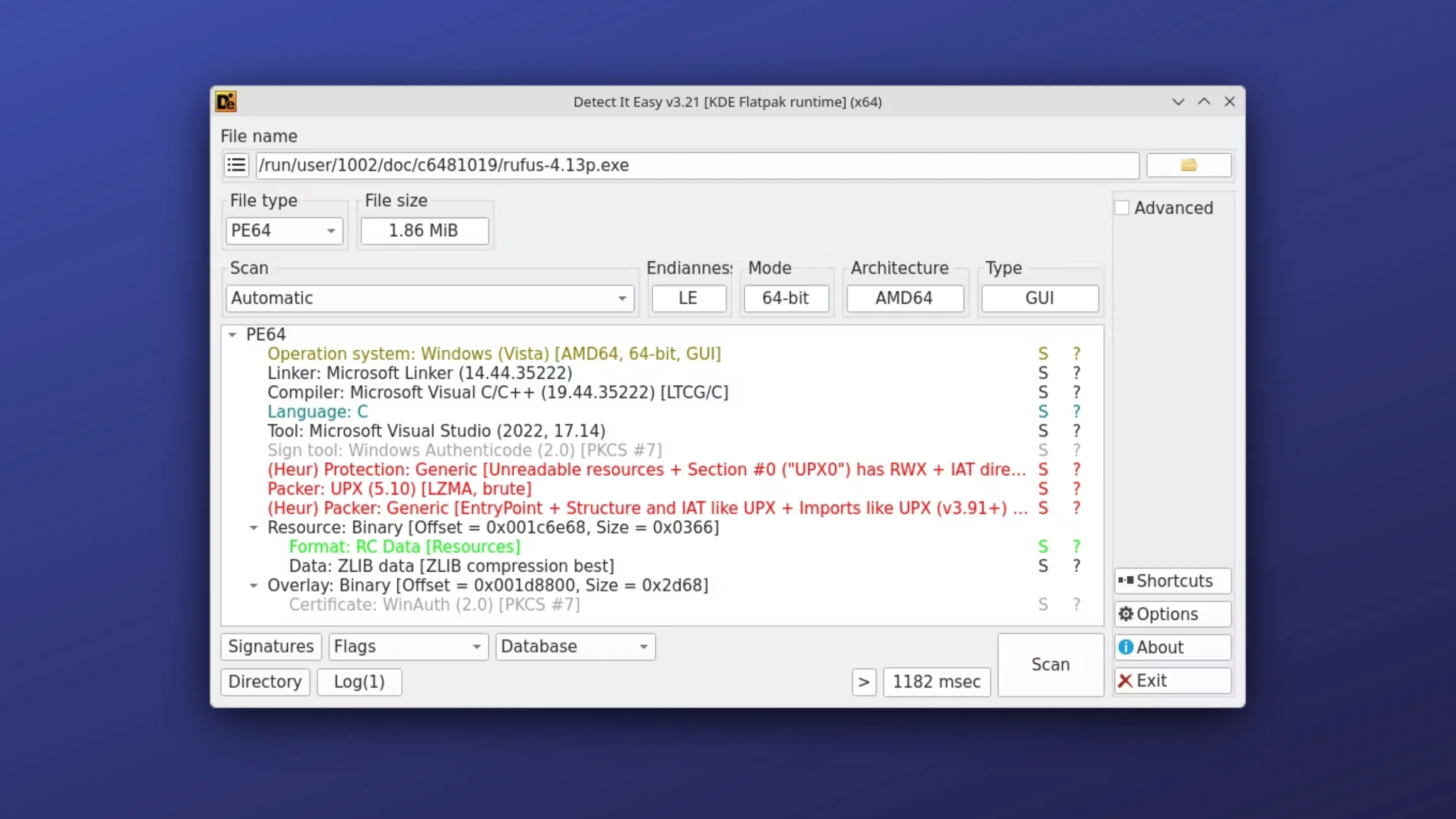 Imagem com a interface do Detect It Easy