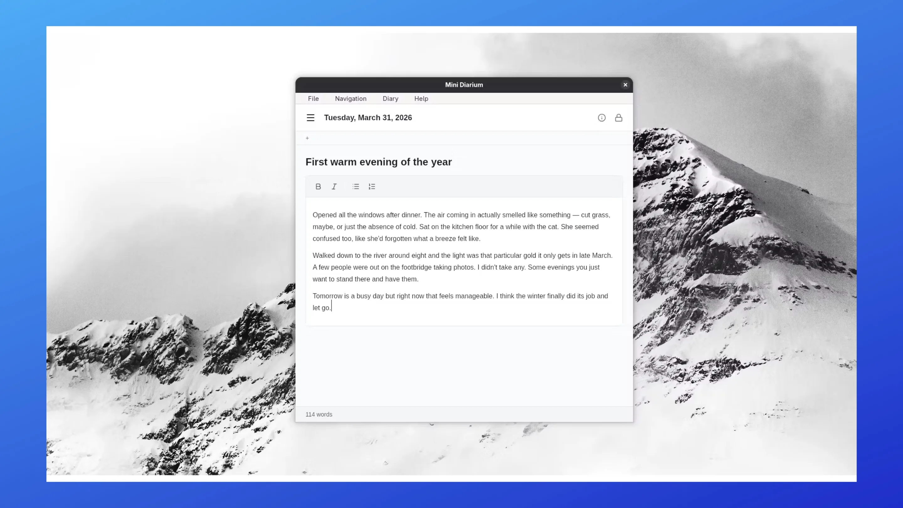 Imagem com a interface do Mini Diarium