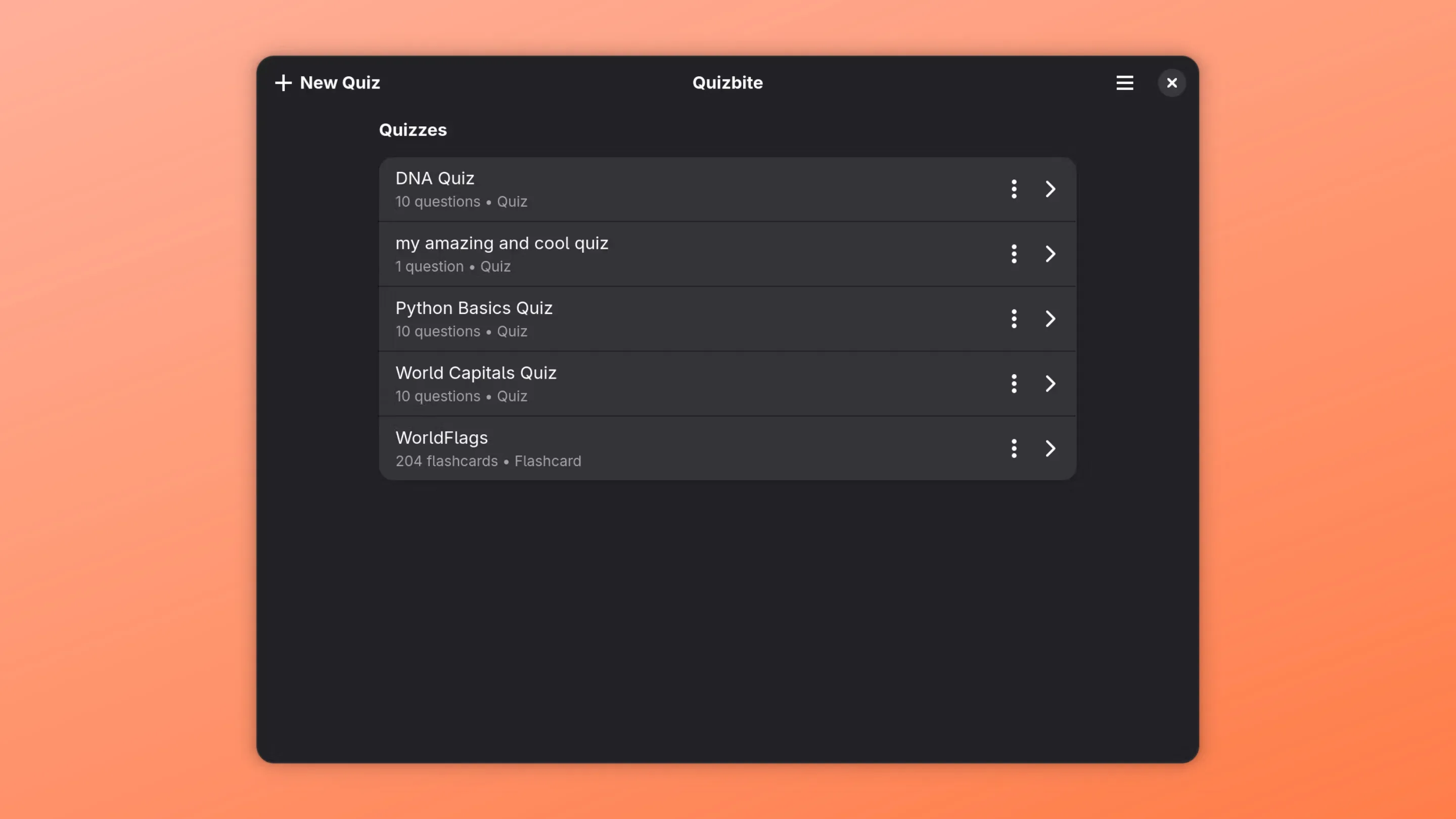 Imagem com a interface do quizbite