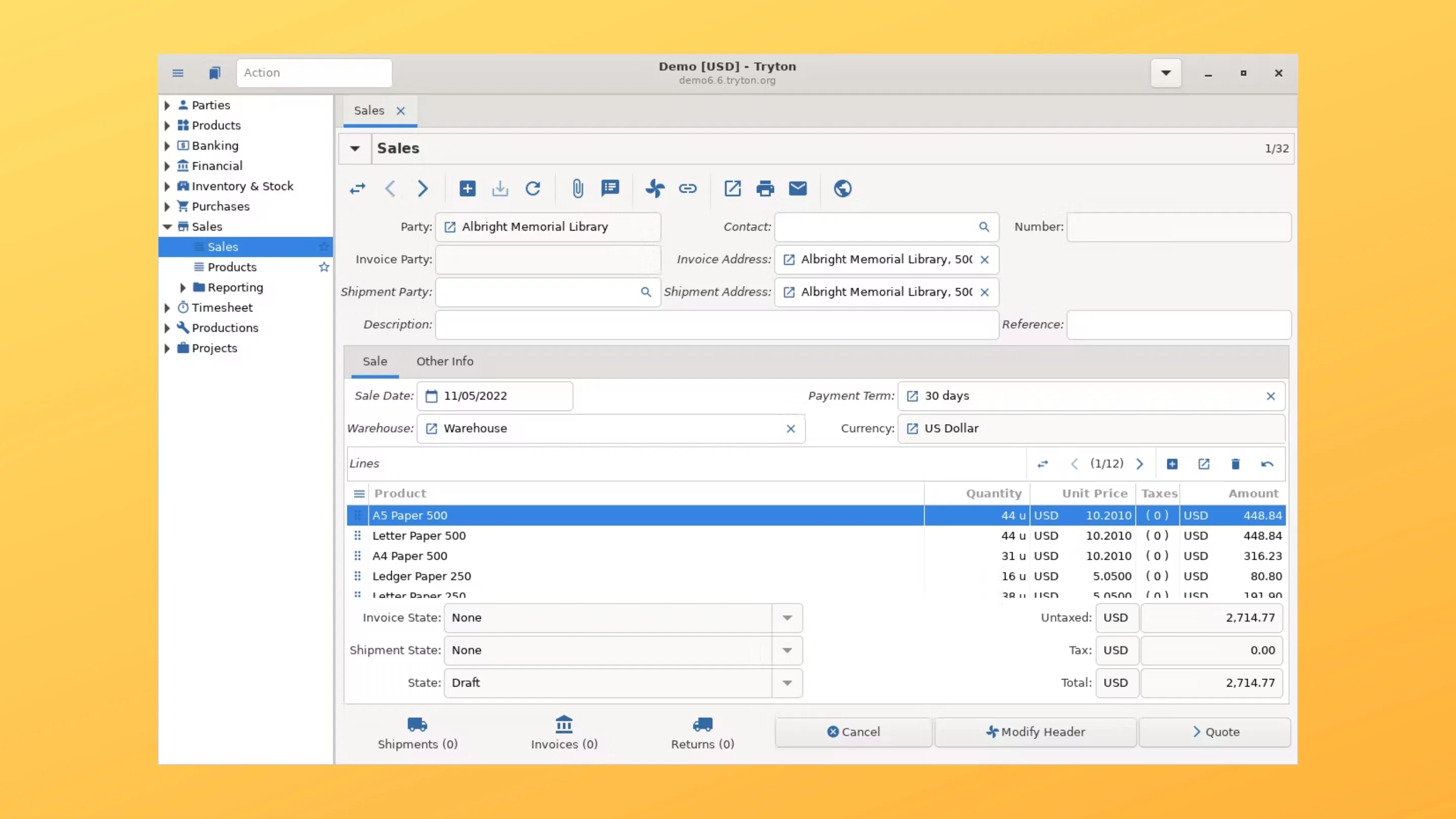 Imagem com a interface do Tryton 8.0