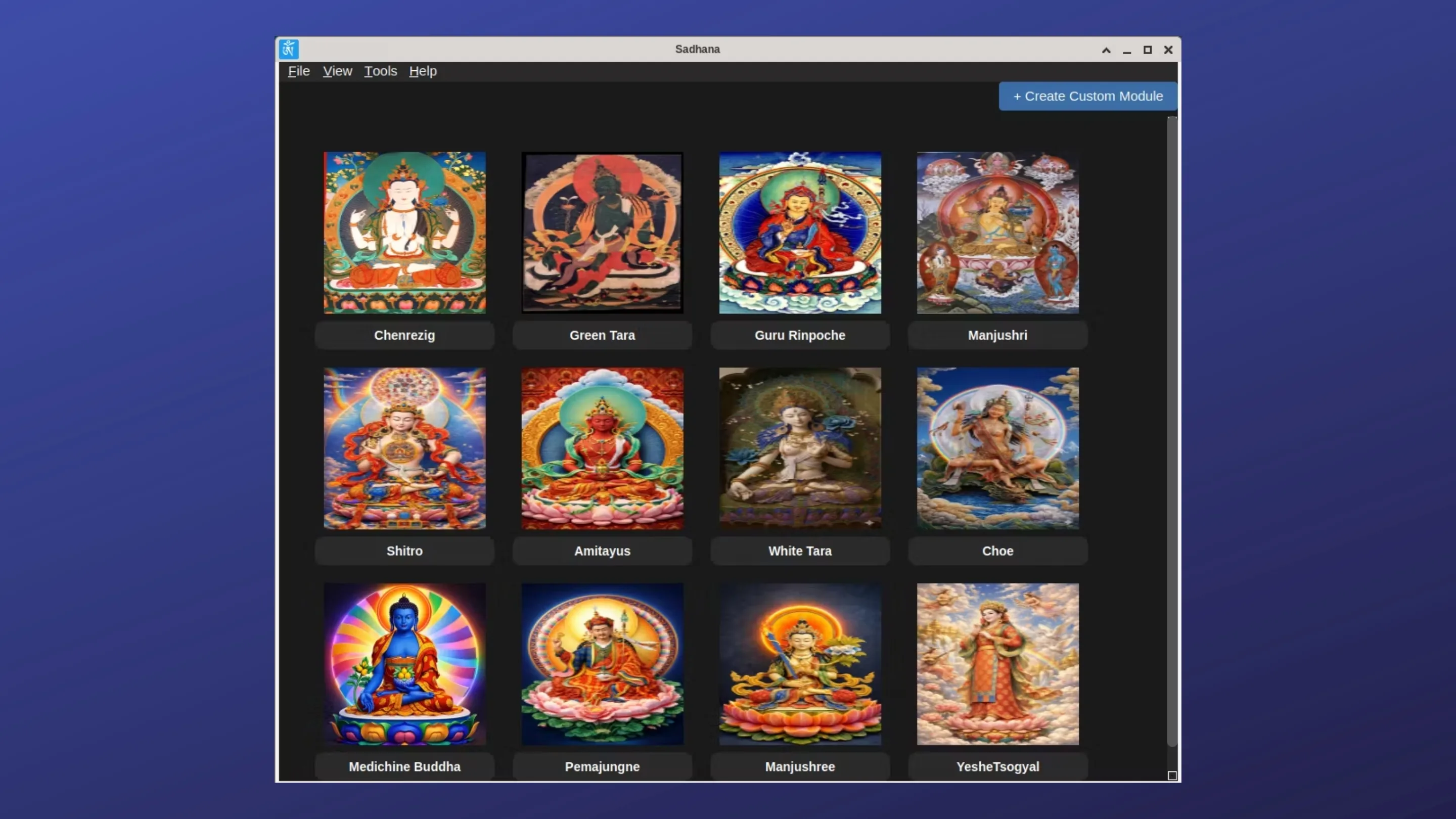 Imagem com a interface do Sadhana