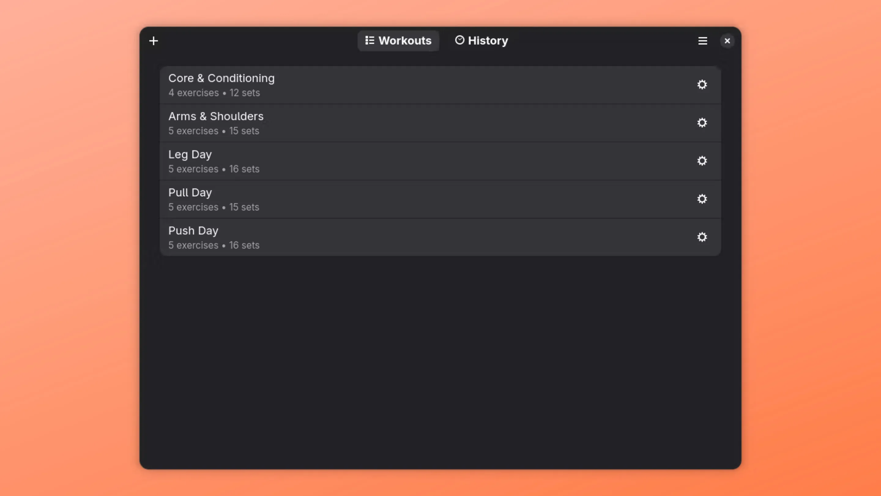 Imagem com a interface do Workouts