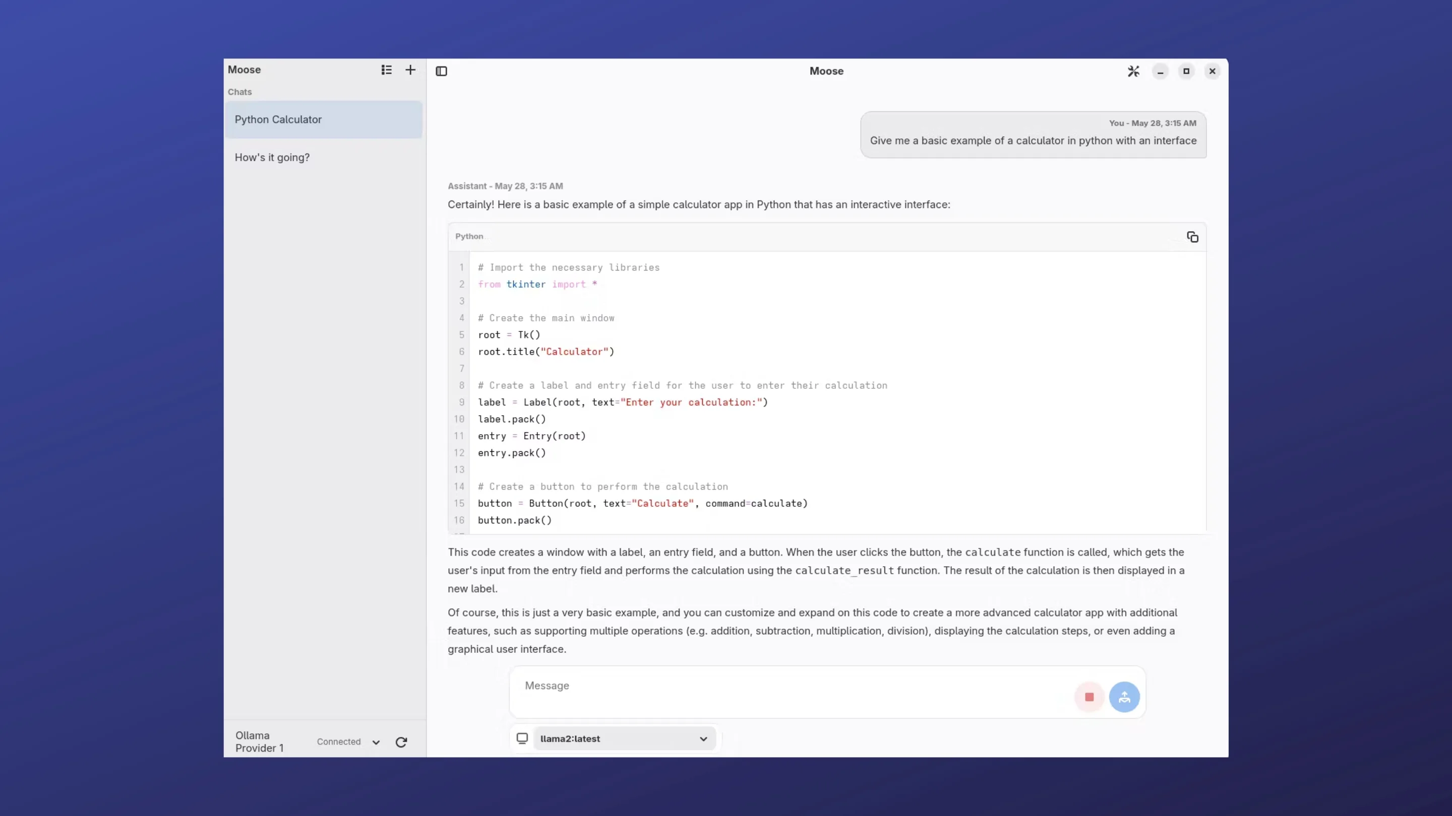 Instale o Moose, uma IA local, no Ubuntu, Fedora, Debian e outras distribuições Linux com Flatpak 2 Imagem com a interface do Moose