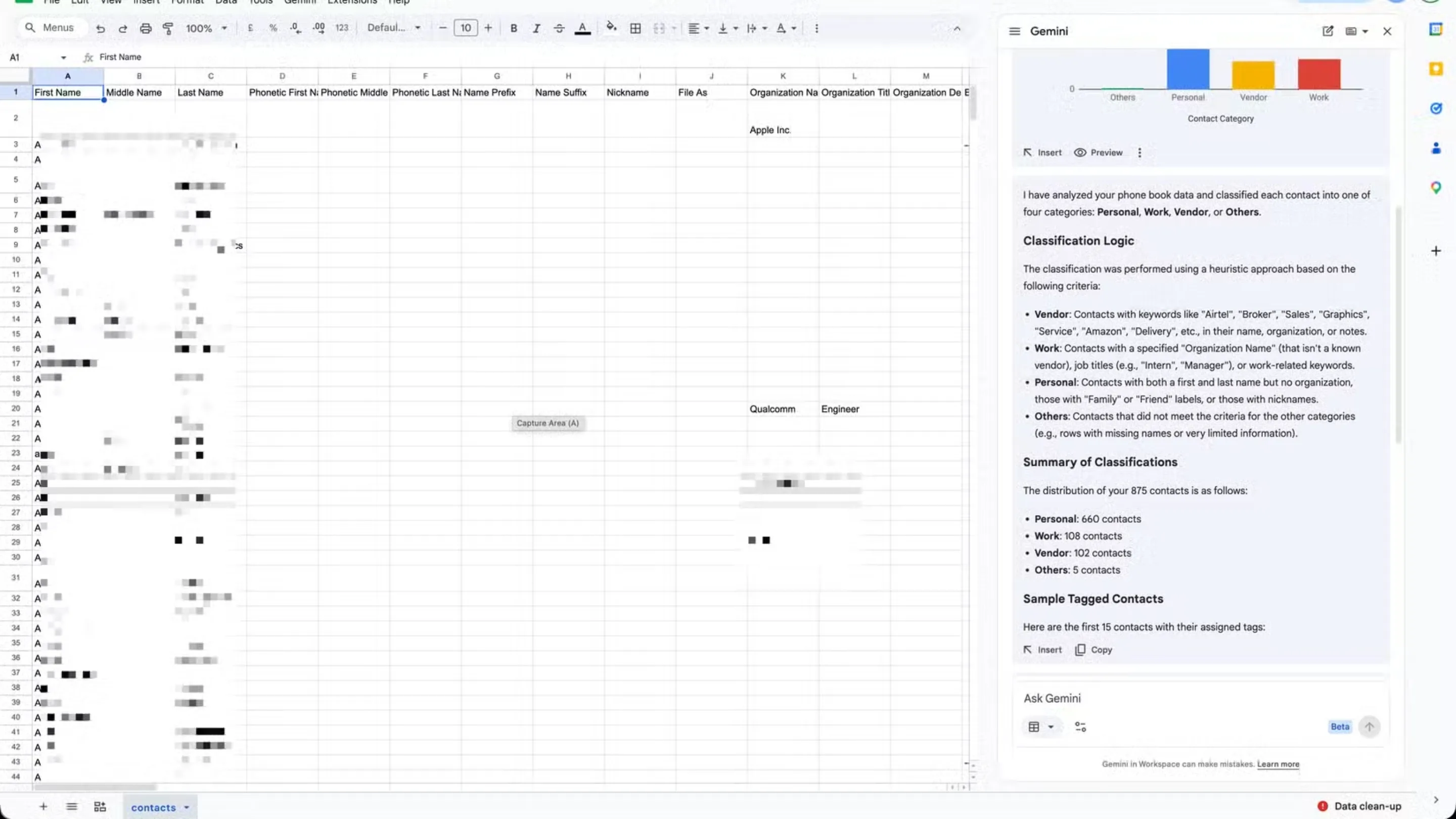 OSmoFEUQ organizar contatos do google com ia