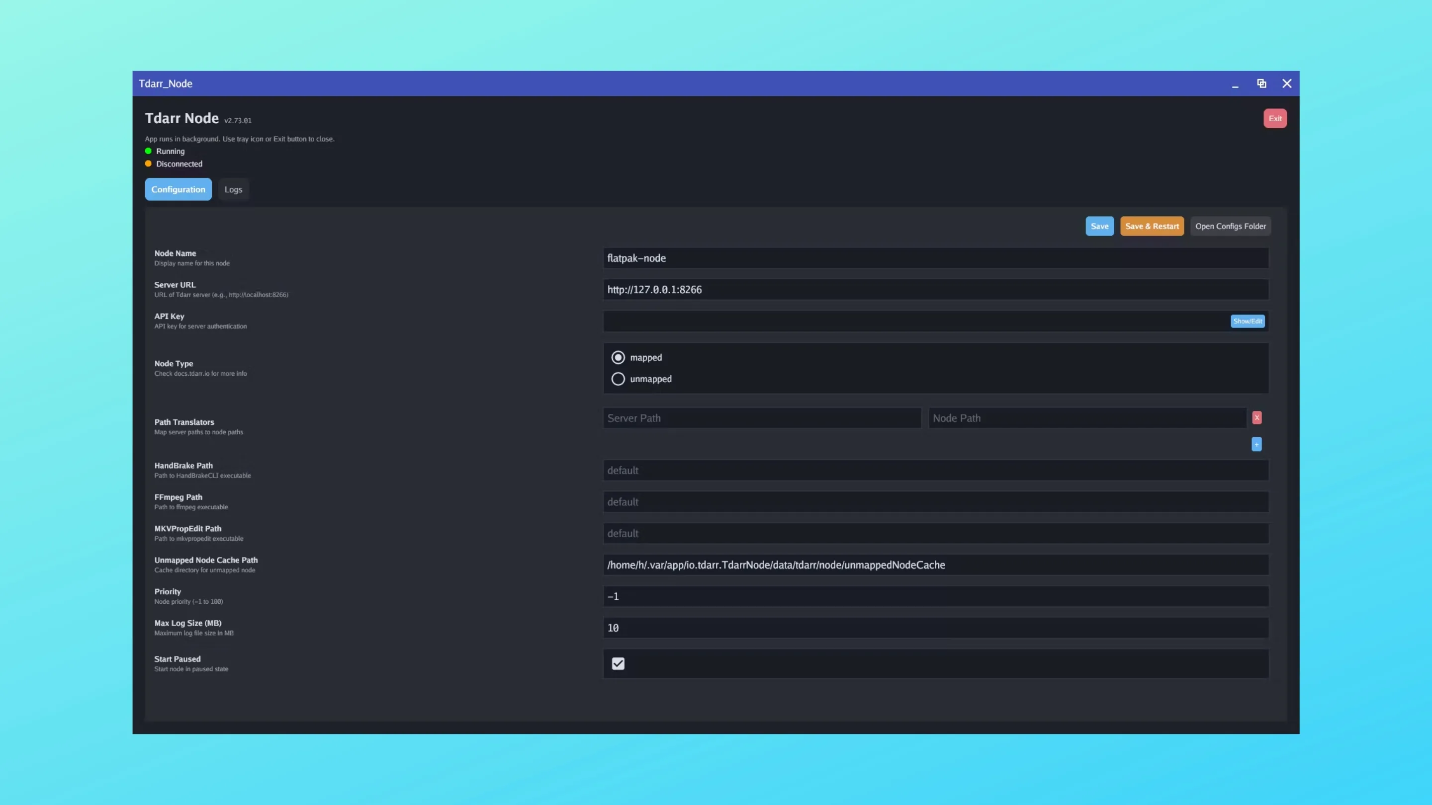 Instale o Tdarr Node, um processador de mídia, no Ubuntu, Fedora, Debian e outras distribuições Linux com Flatpak 2 Imagem com a interface do Tdarr Node