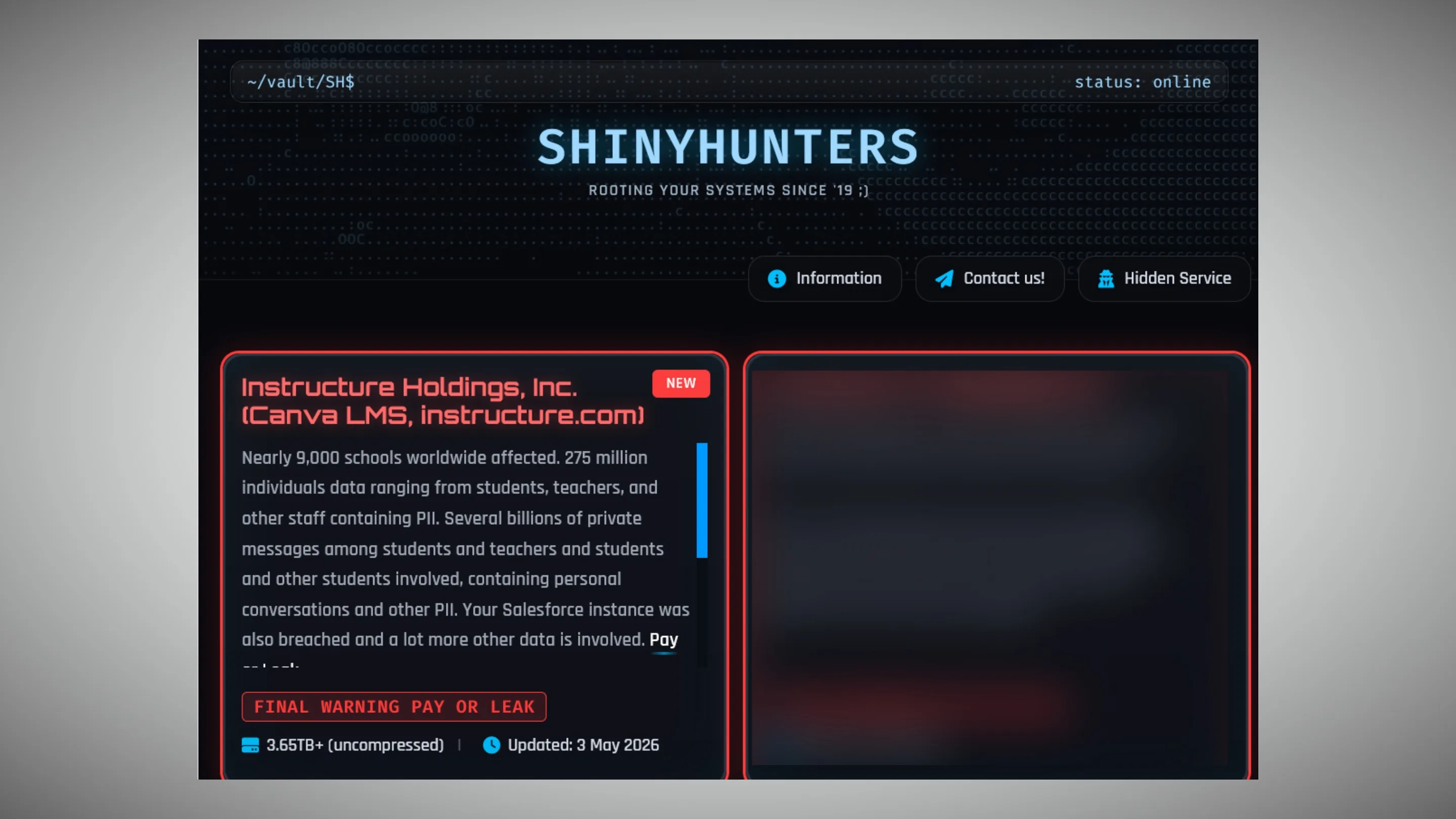 XJy1JLep vazamento de dados canvas instructure shinyhunters 2